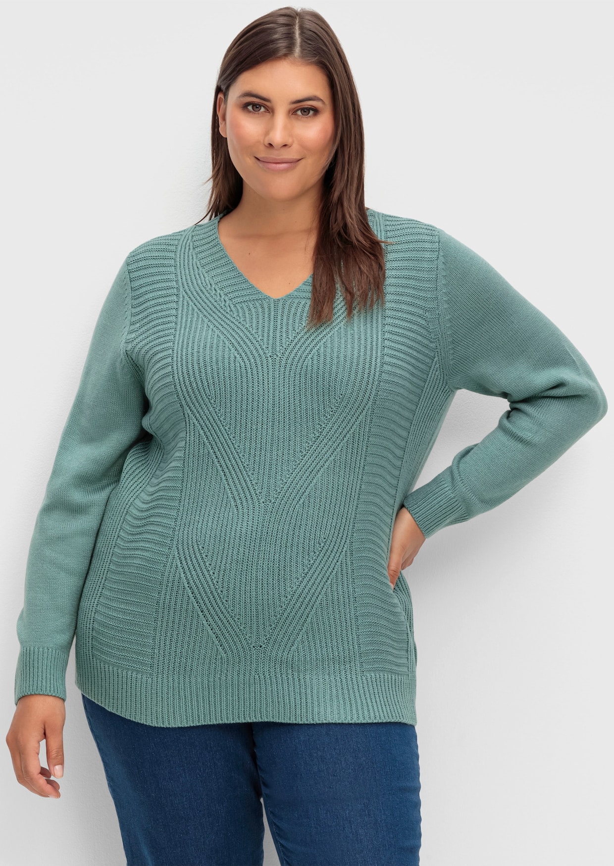 Langarm-Pullover - jade