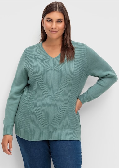 Langarm-Pullover mit Zopfmuster - jade