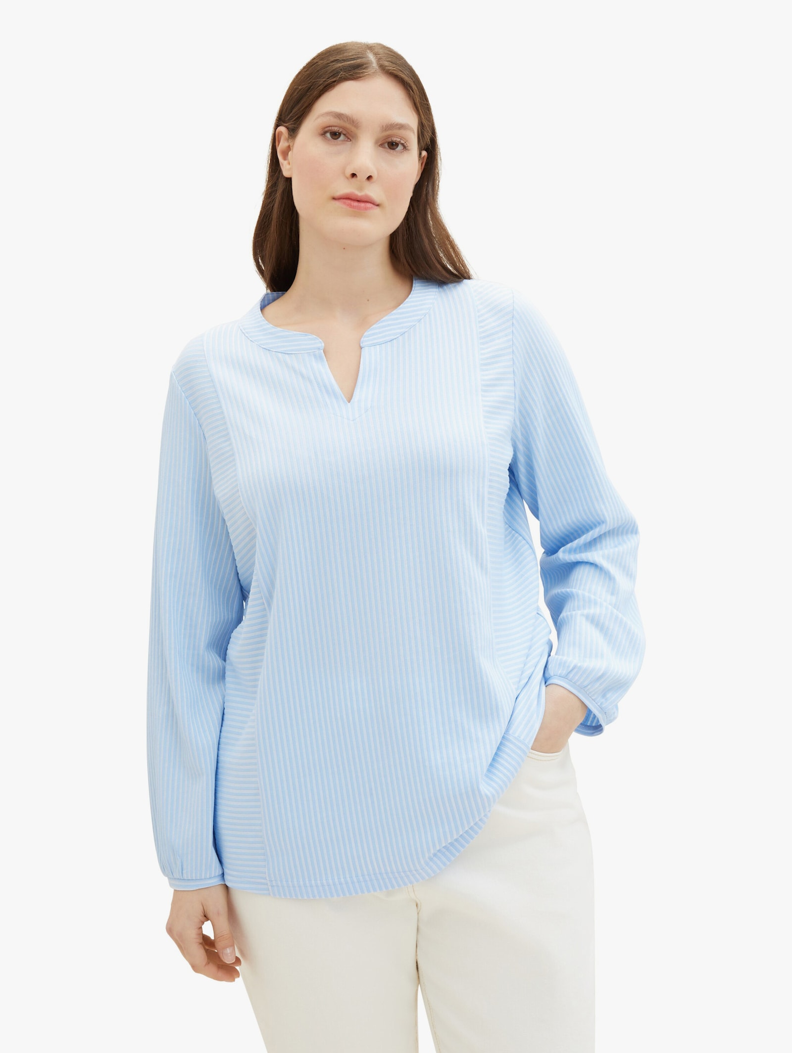 Langarmshirt - blue white thin stripe