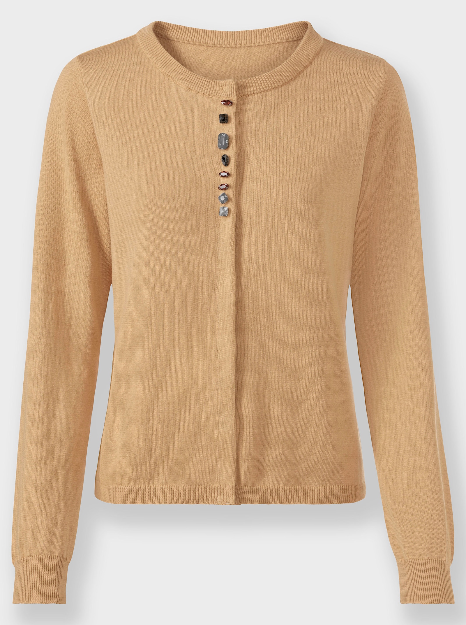 heine Cardigan mit farbigen Ziersteinen - camel