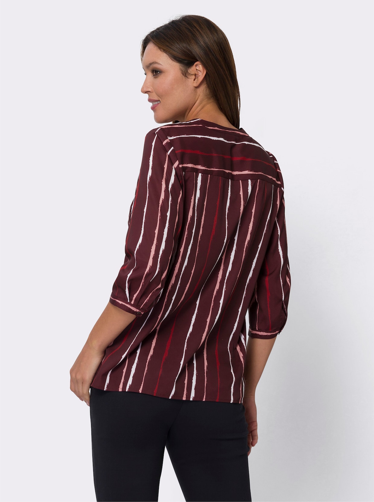 Comfortabele blouse - bordeaux/flamingo bedrukt