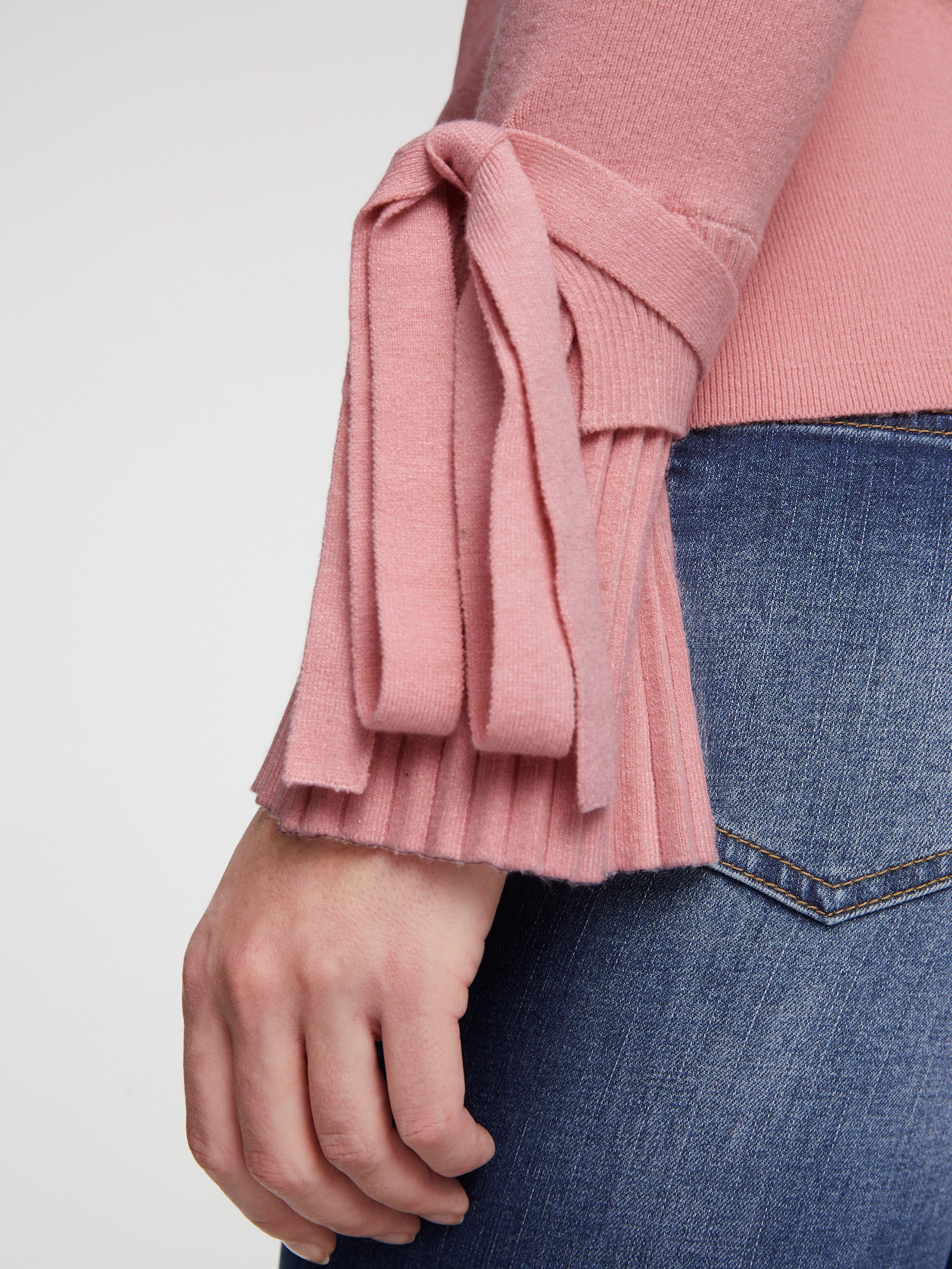 heine Feinstrickpullover mit Ärmelabschlüssen in Plissee-Optik - rosé