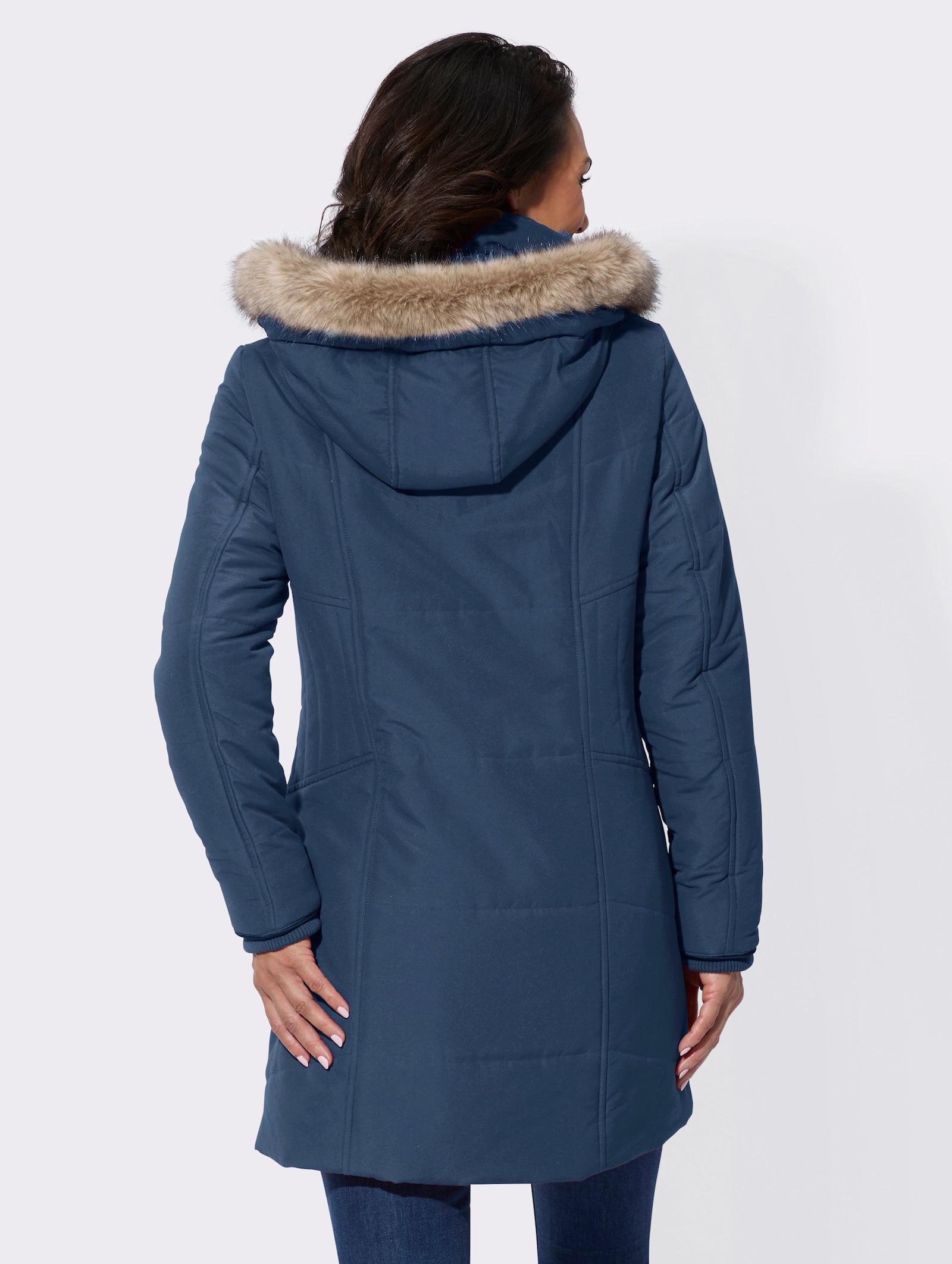 Steppjacke mit abnehmbarer Kapuze - dunkelblau