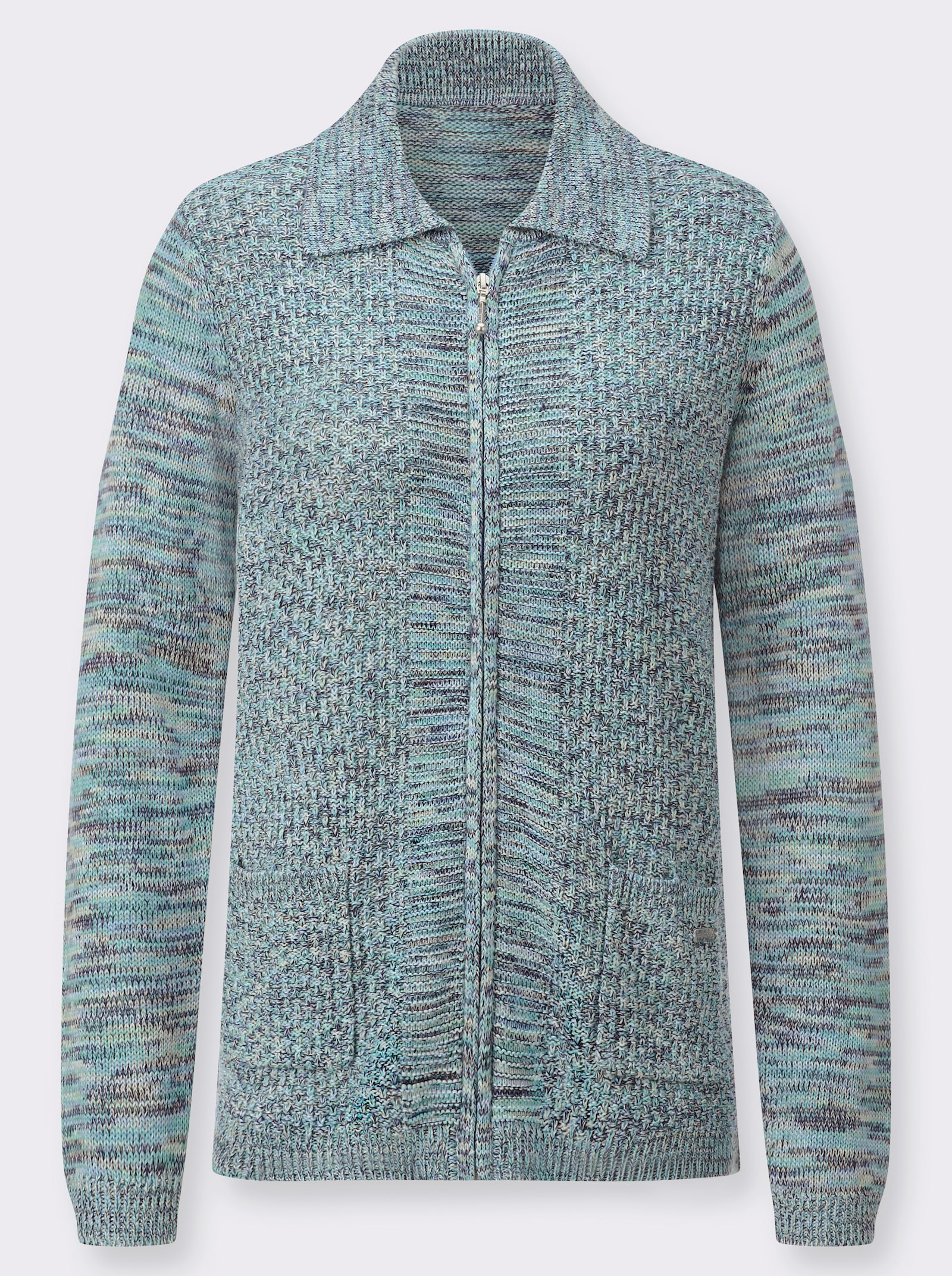 Strickjacke mit Struktur-Muster - blaugrün-himmelblau-meliert