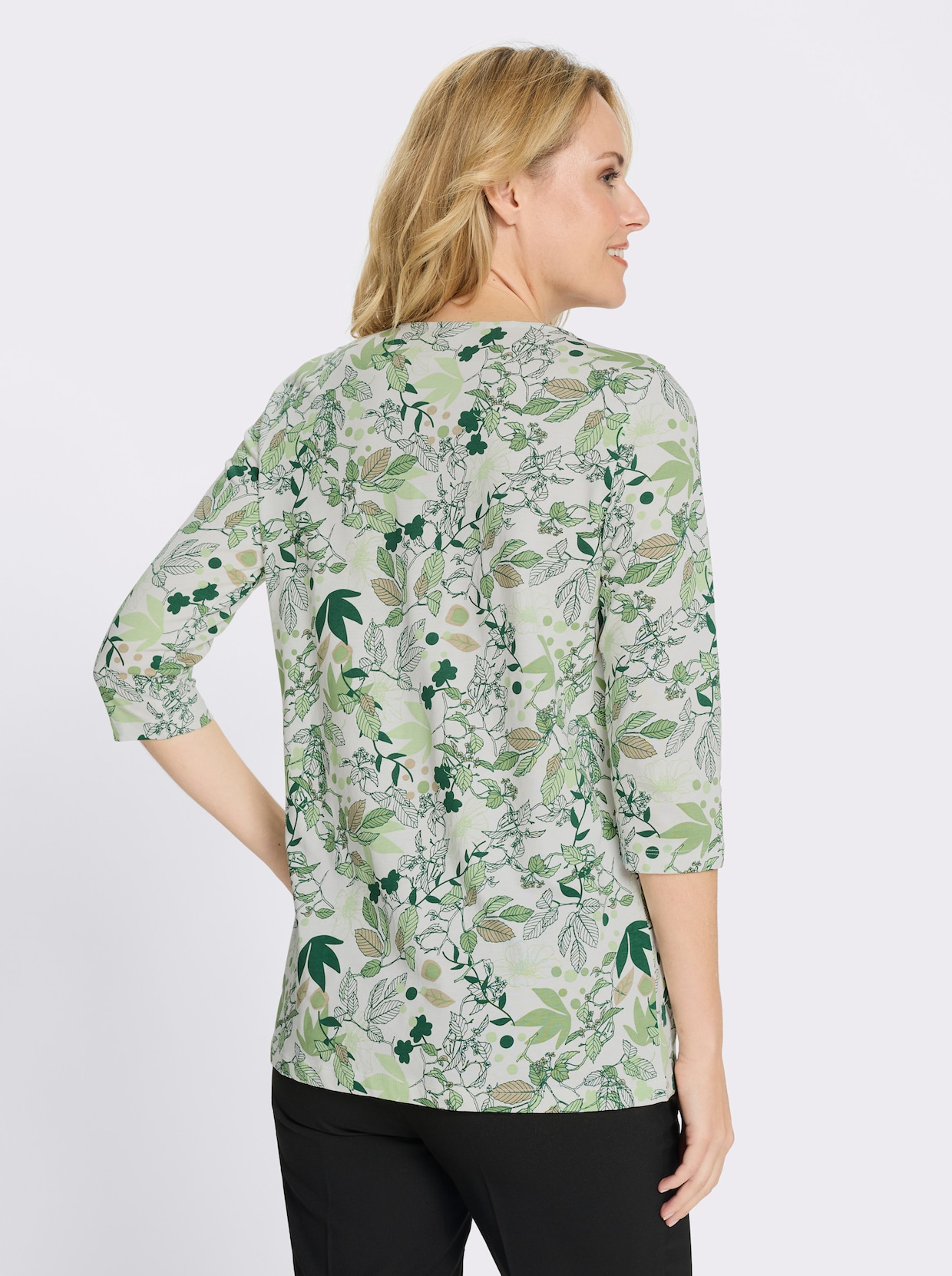 Longshirt in A-Form - eucalyptus-ecru-bedruckt