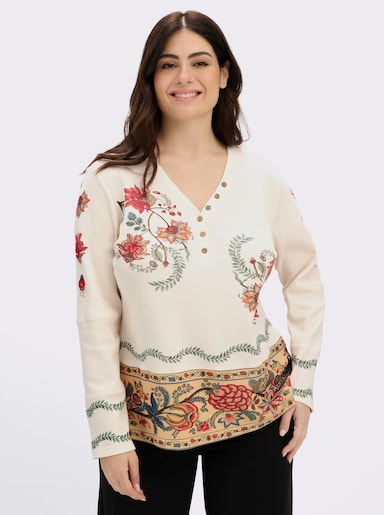 sheego by Joe Browns Langarmshirt mit Blumendruck und Holzknöpfen - champagner-rostrot-bedruckt