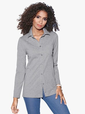 Jersey-Bluse - grau-meliert
