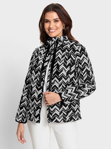 Steppjacke mit Reißverschluss an den Seitenschlitzen - schwarz-weiß-bedruckt