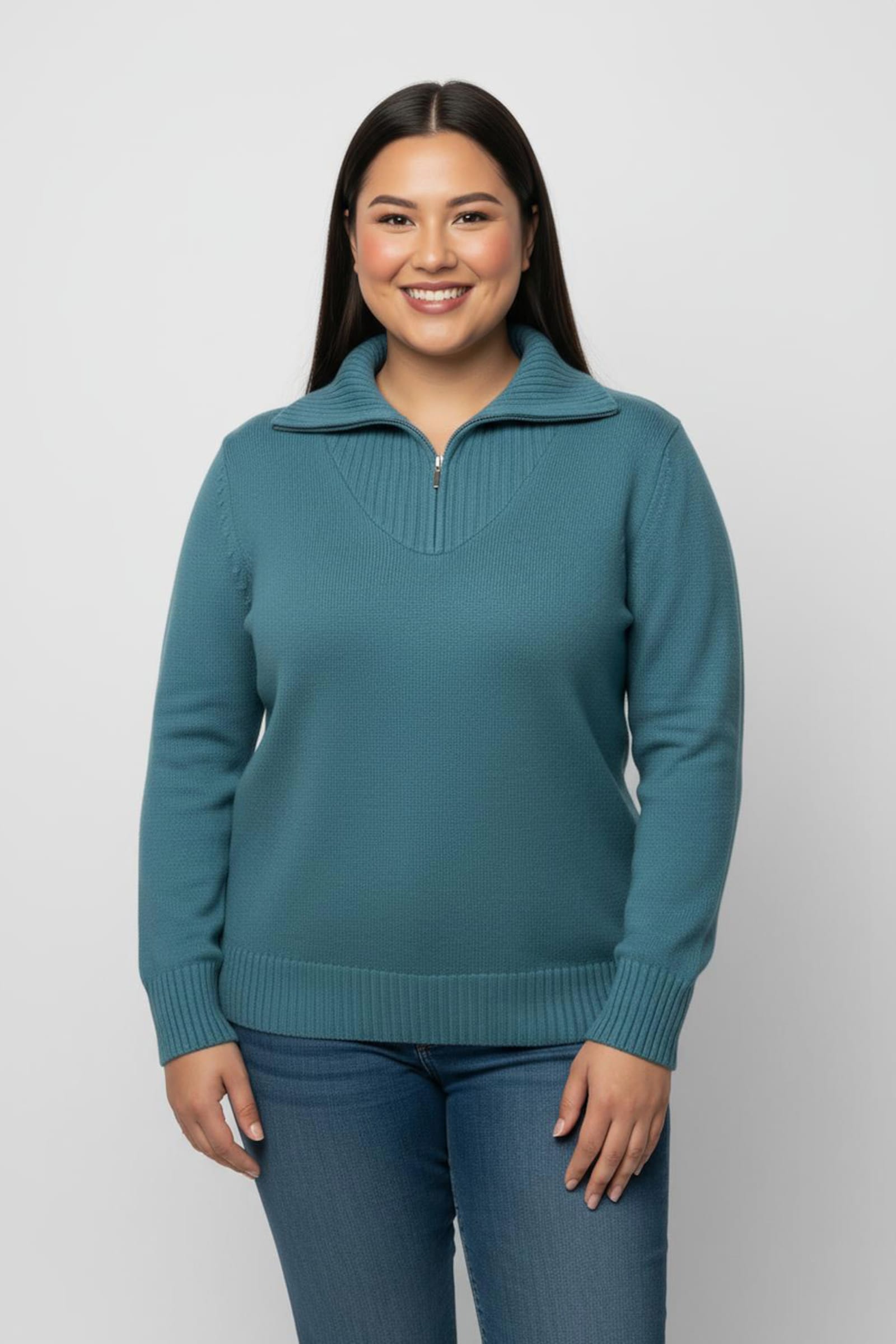 Troyer mit breiten Rippabschlüssen - petrol