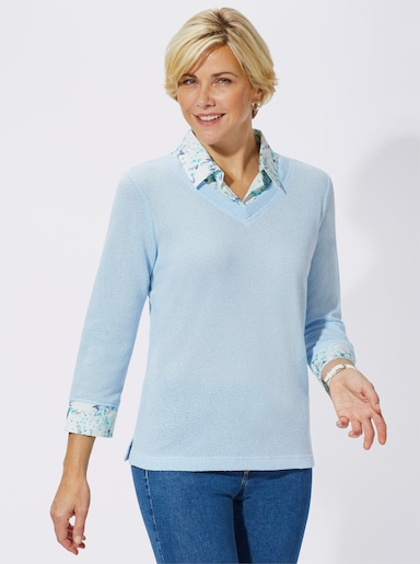 2-in-1-Shirt aus Bouclé, mit Blusenstoff - hellblau-meliert