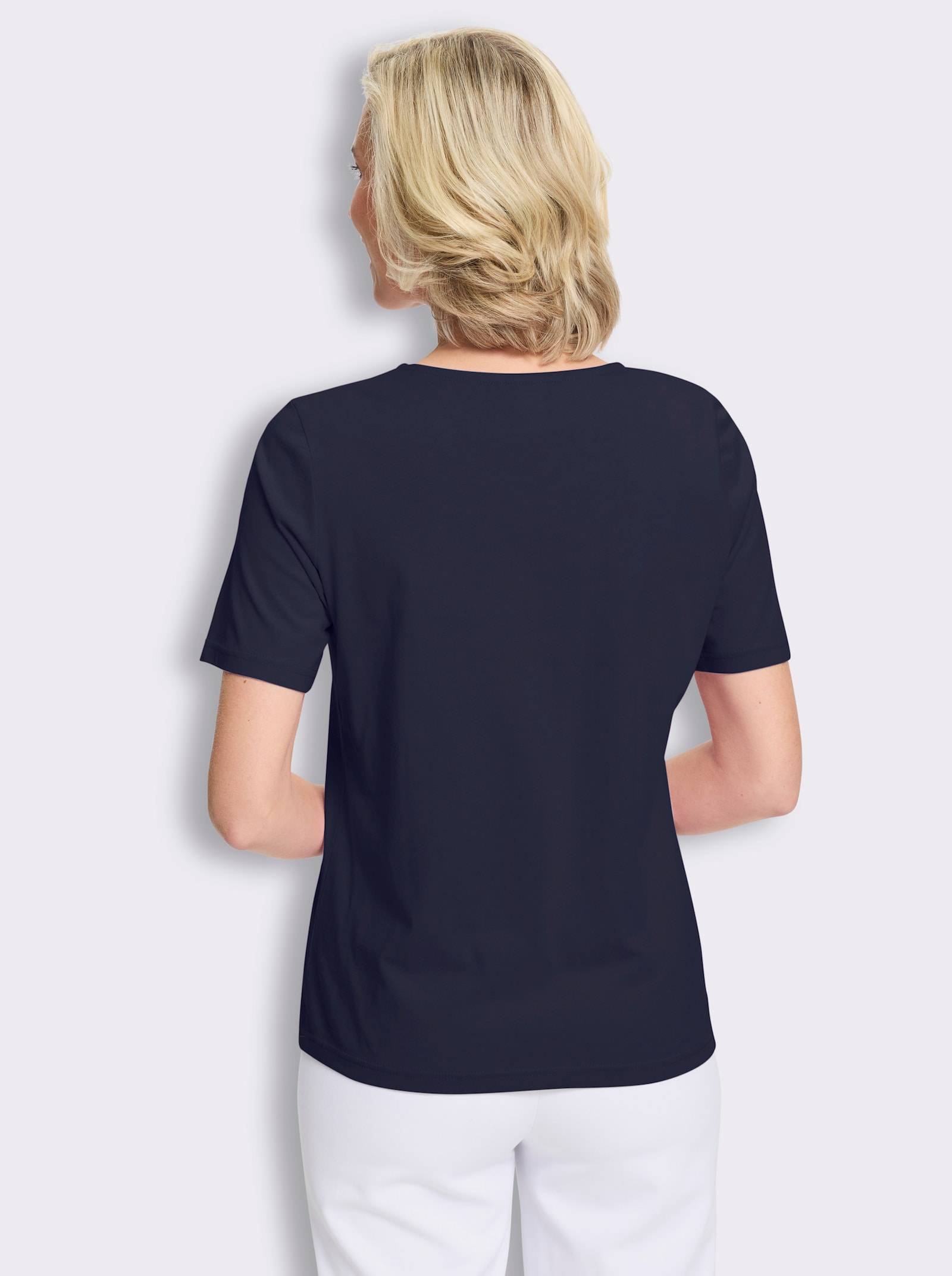 Kurzarmshirt mit Glitzersteinchen-Applikation - marine