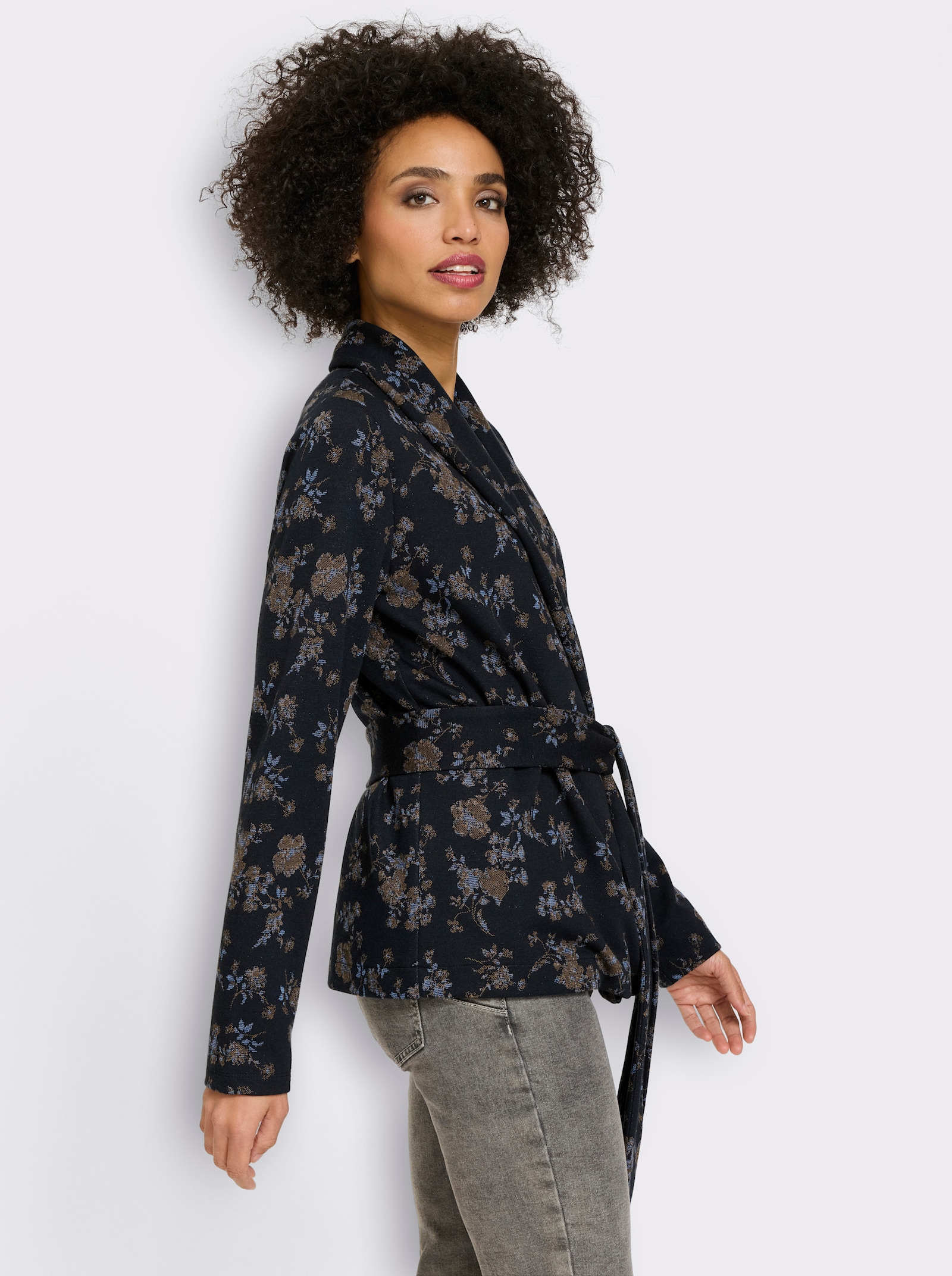 heine Shirtjacke mit Glanzgarn - marine-schoko-gemustert