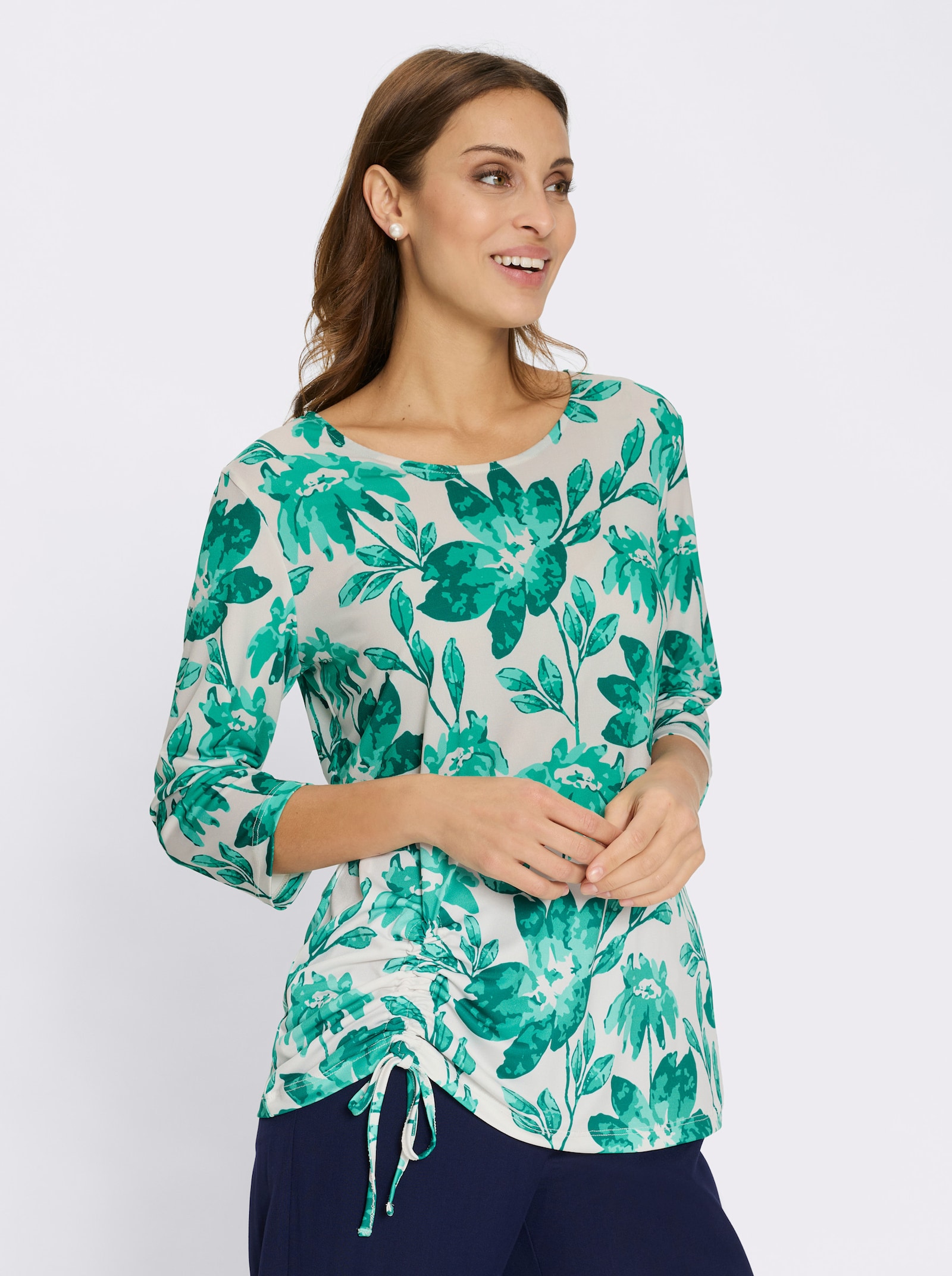 3/4-Arm-Shirt mit Bindebändern - smaragd-champagner-bedruckt