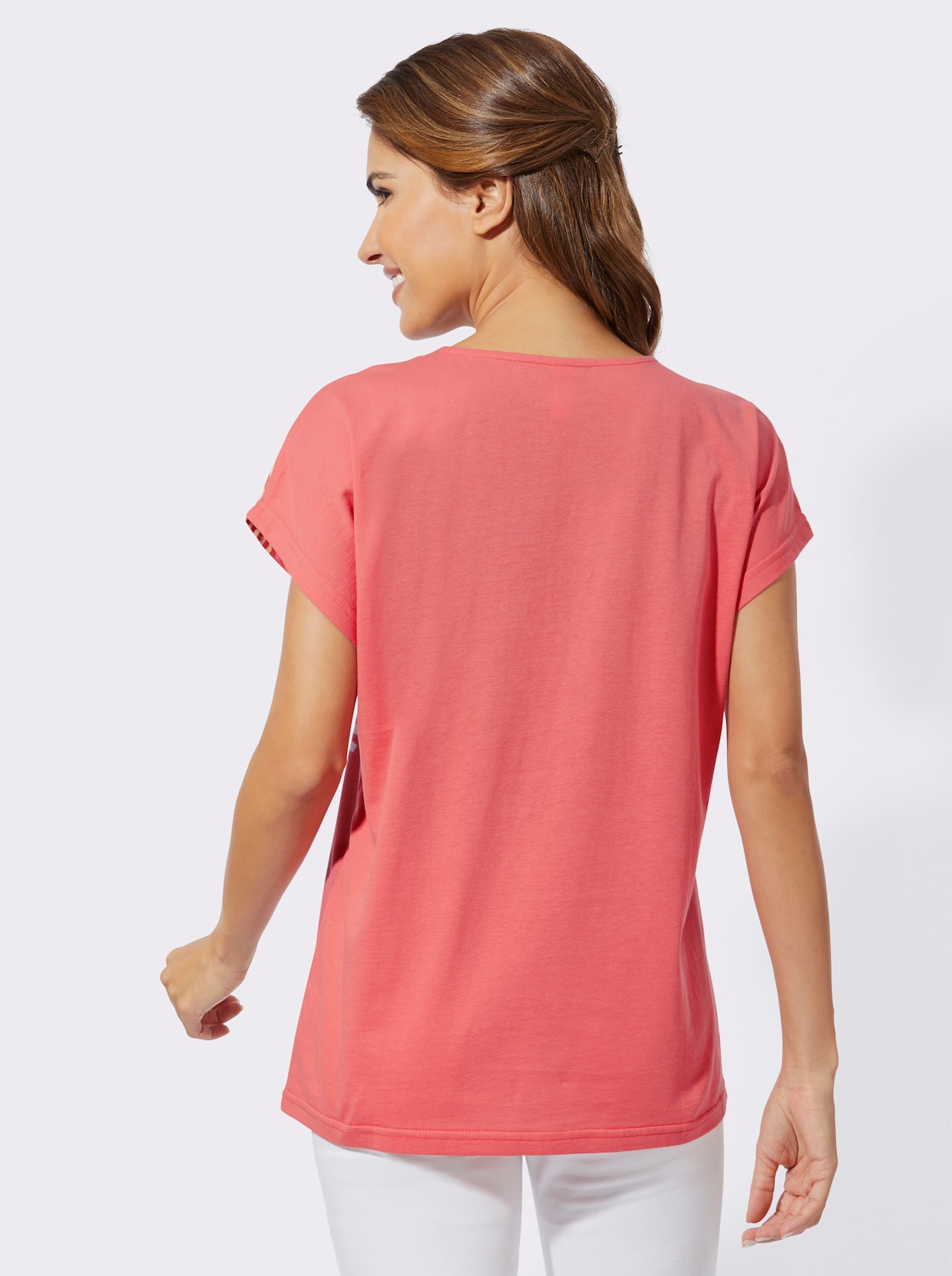 Rundhalsshirt - grapefruit-flieder-bedruckt