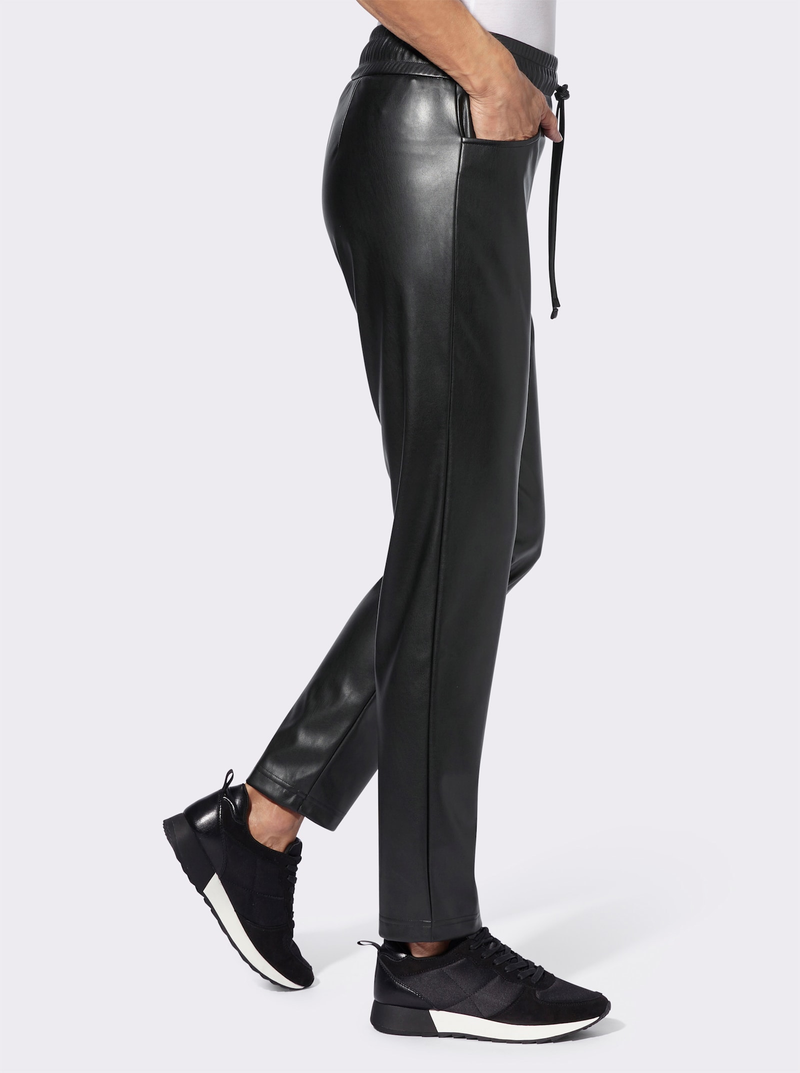 Lederimitathose mit Dehnbund - schwarz