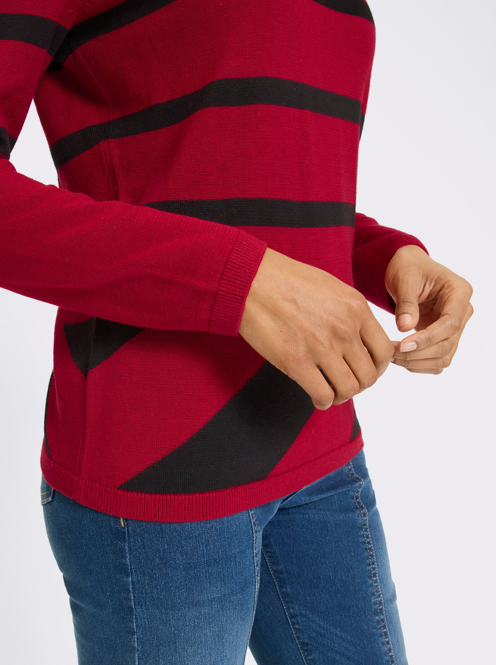 heine Pullover mit Rippenbündchen - rot-schwarz-gemustert