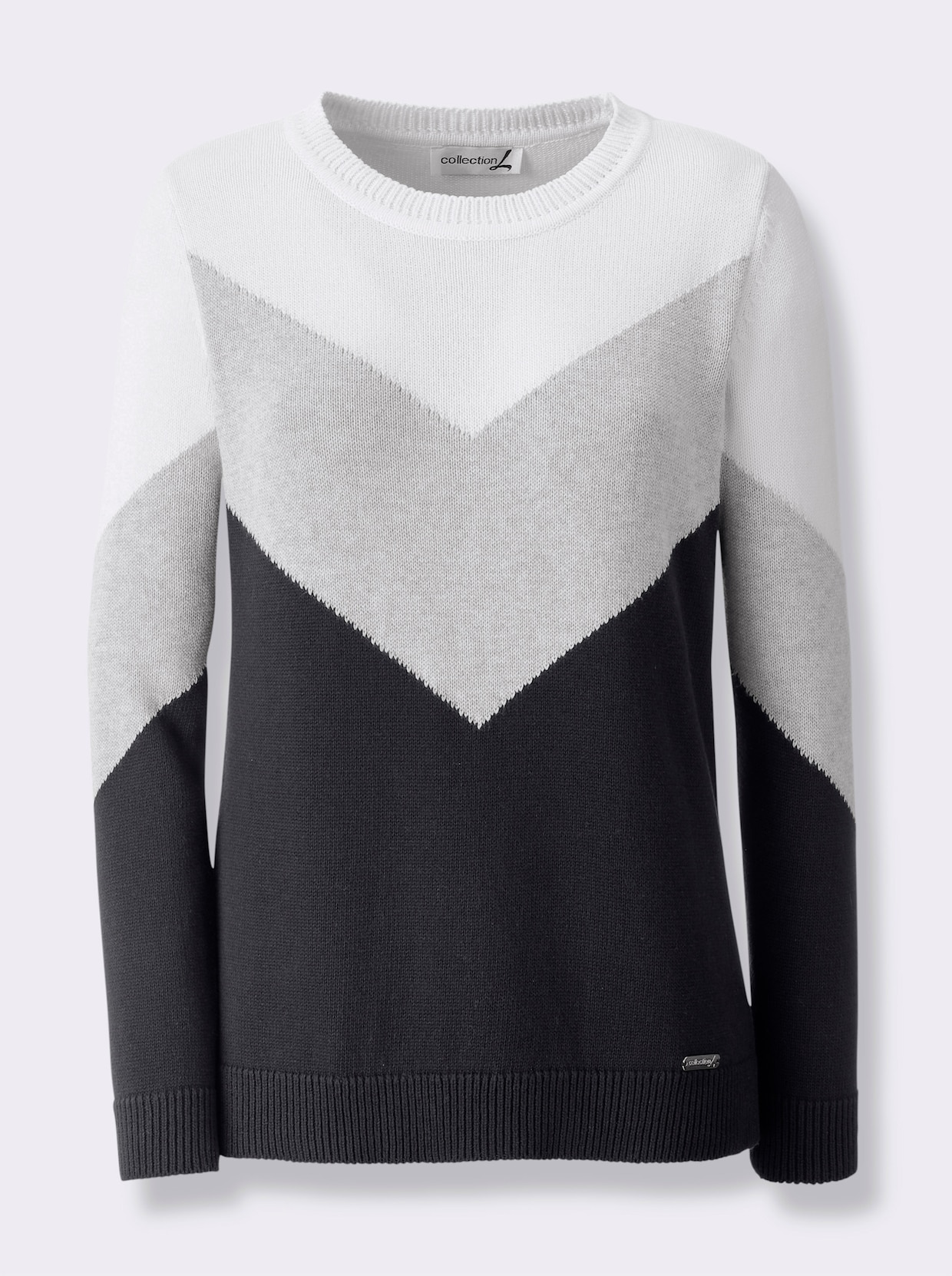 Rundhalspullover mit Colour-Blocking - schwarz-hellgrau-meliert