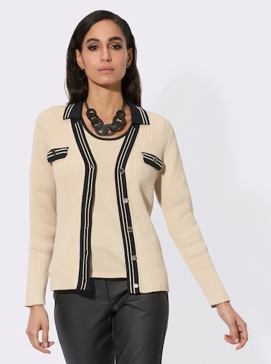 Twin-Set mit Kontrast-Details - sand-schwarz