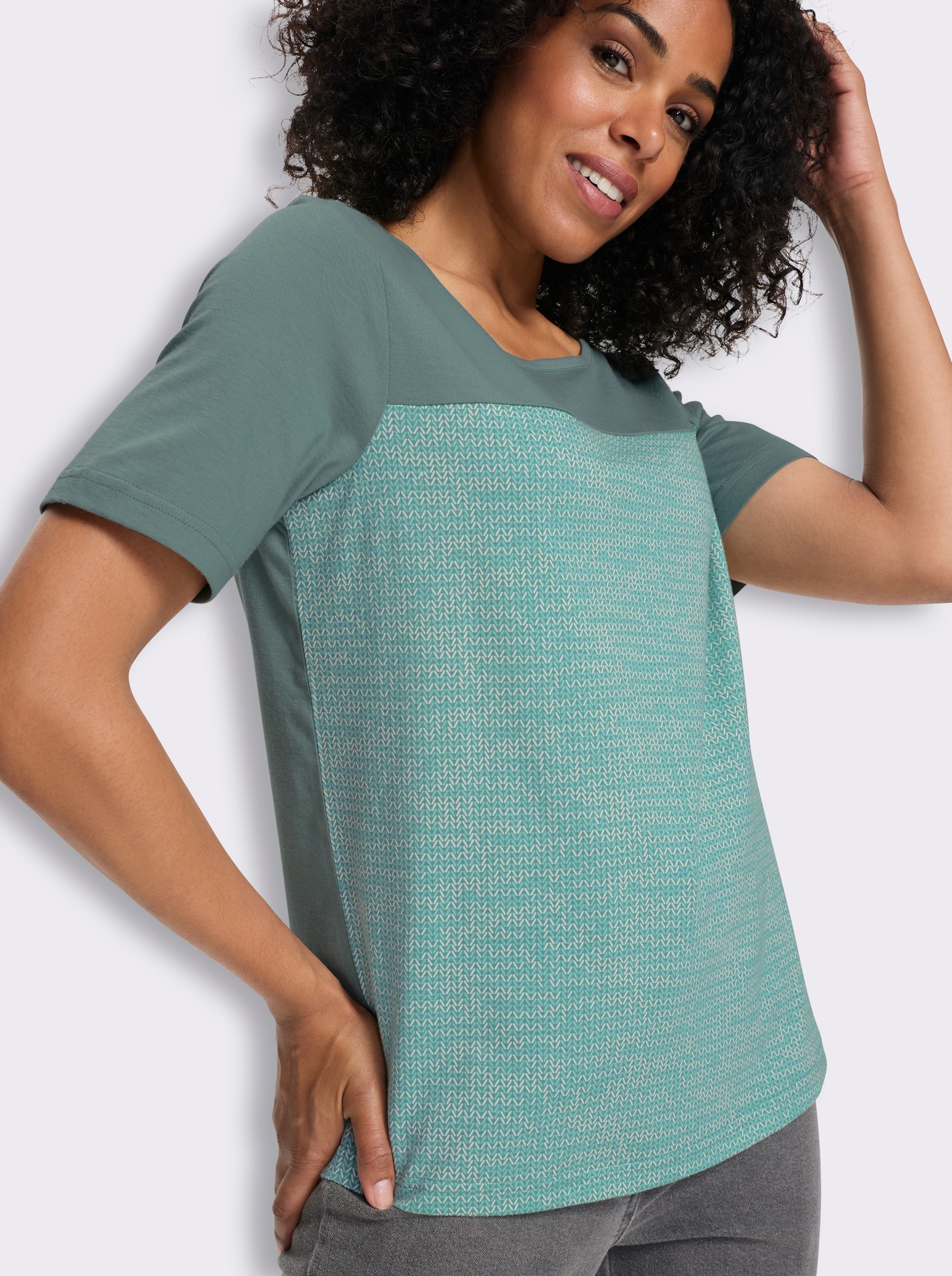 Shirt met korte mouwen in mêleelook - jade/kalkmint bedrukt