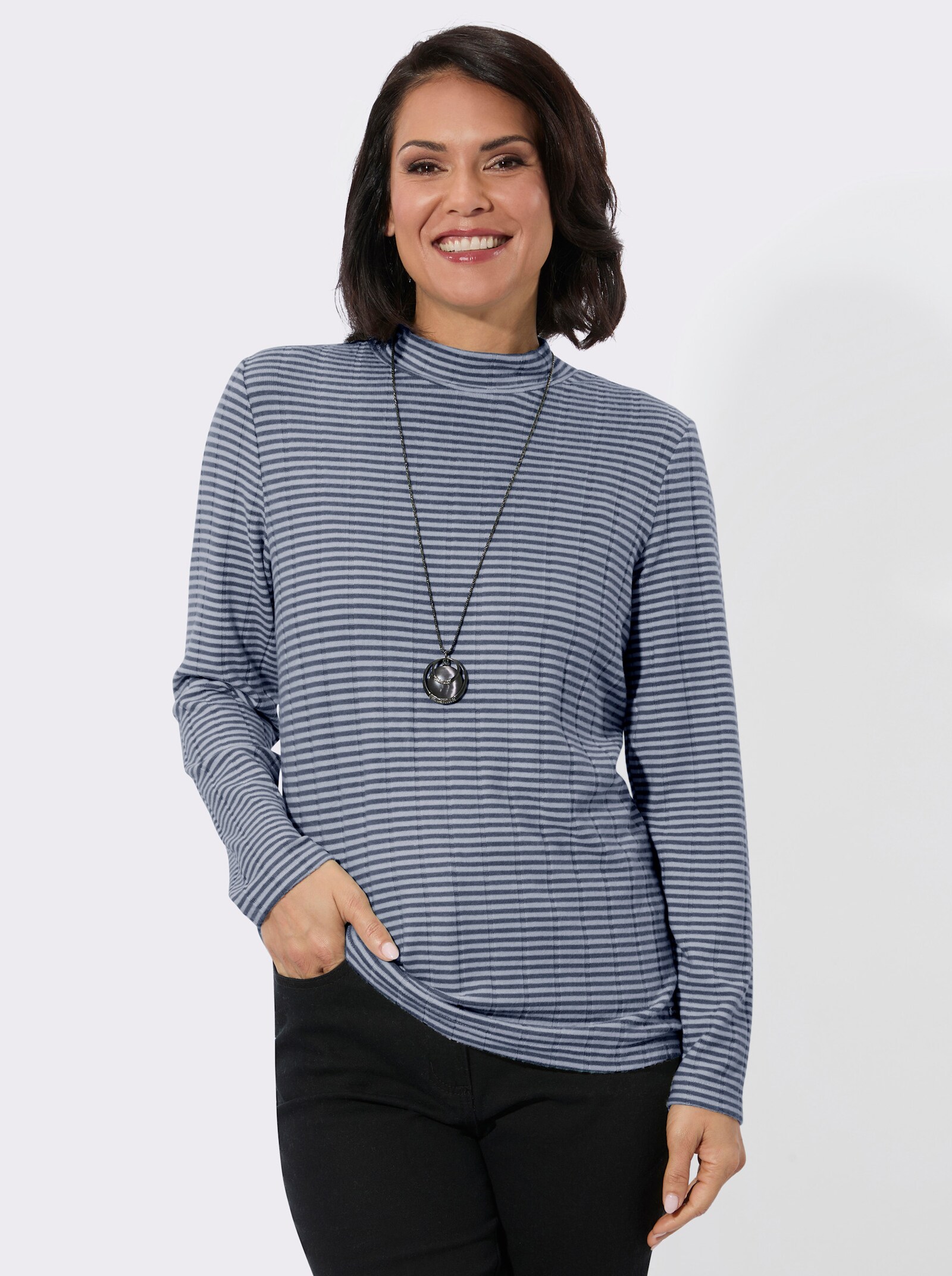 Langarmshirt - dunkelblau-ecru-geringelt