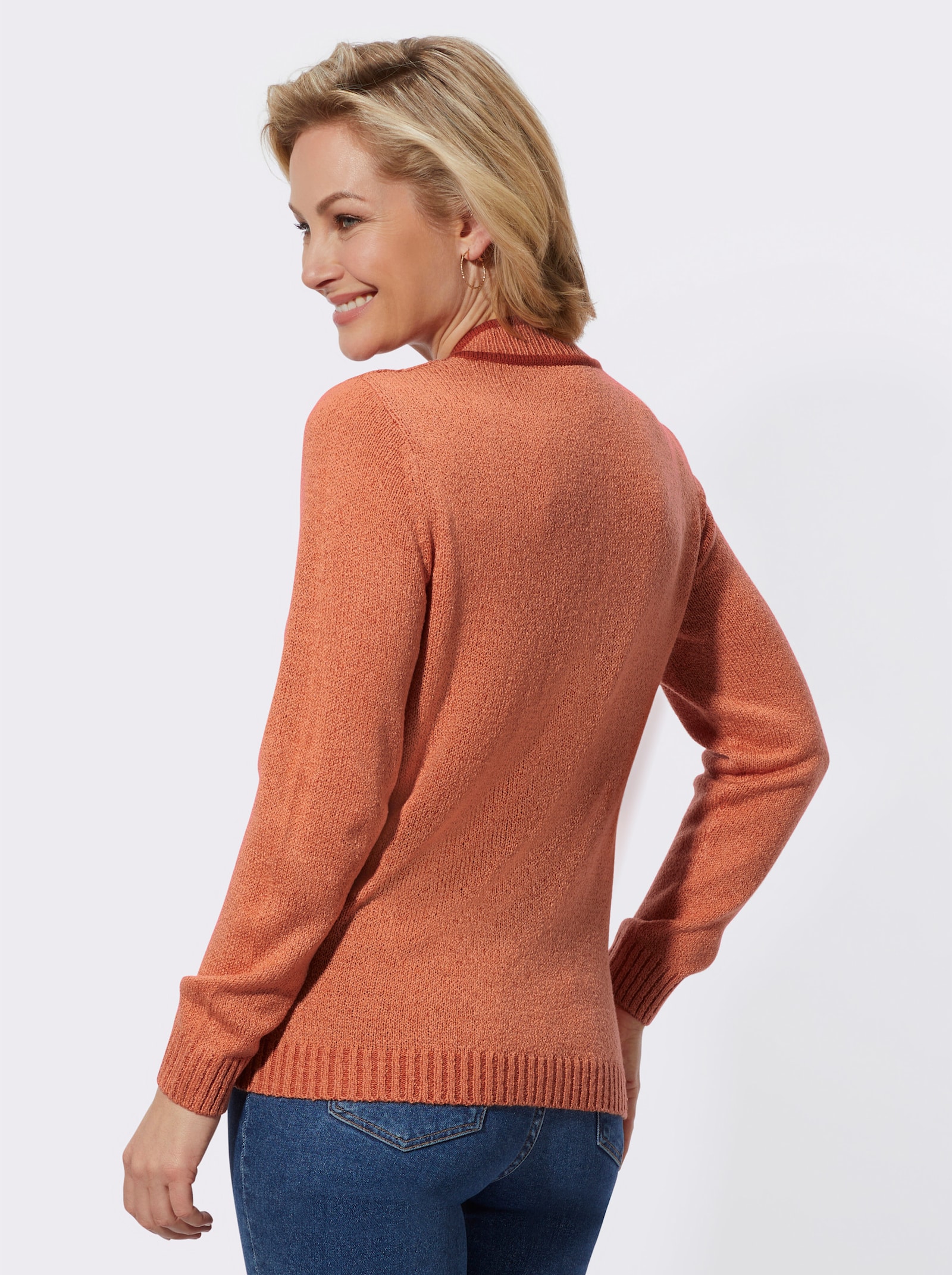 Bouclé-Pullover mit Zopfmuster - papaya-meliert