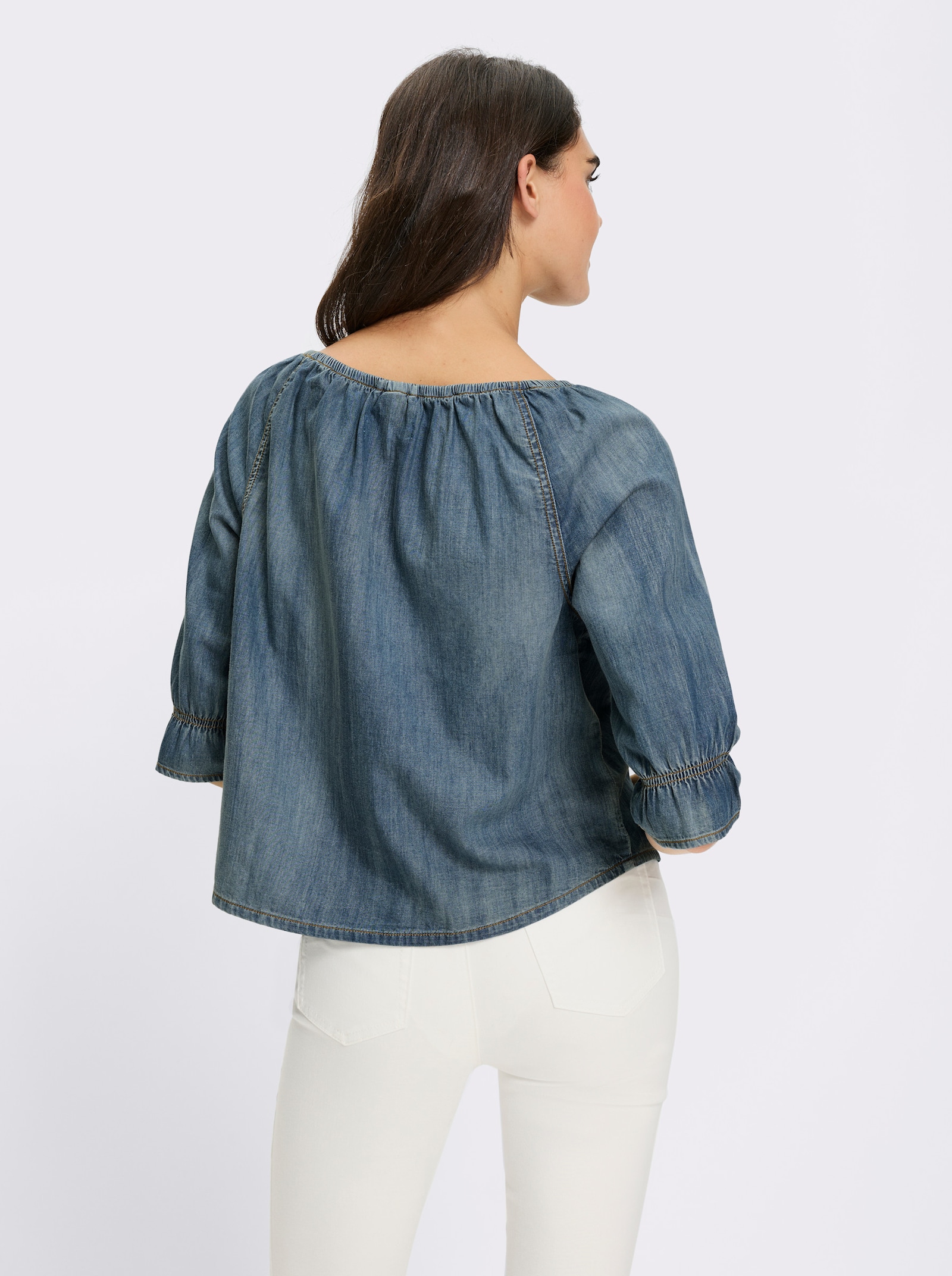 heine Jeansbluse mit Carmenausschnitt - blue-bleached