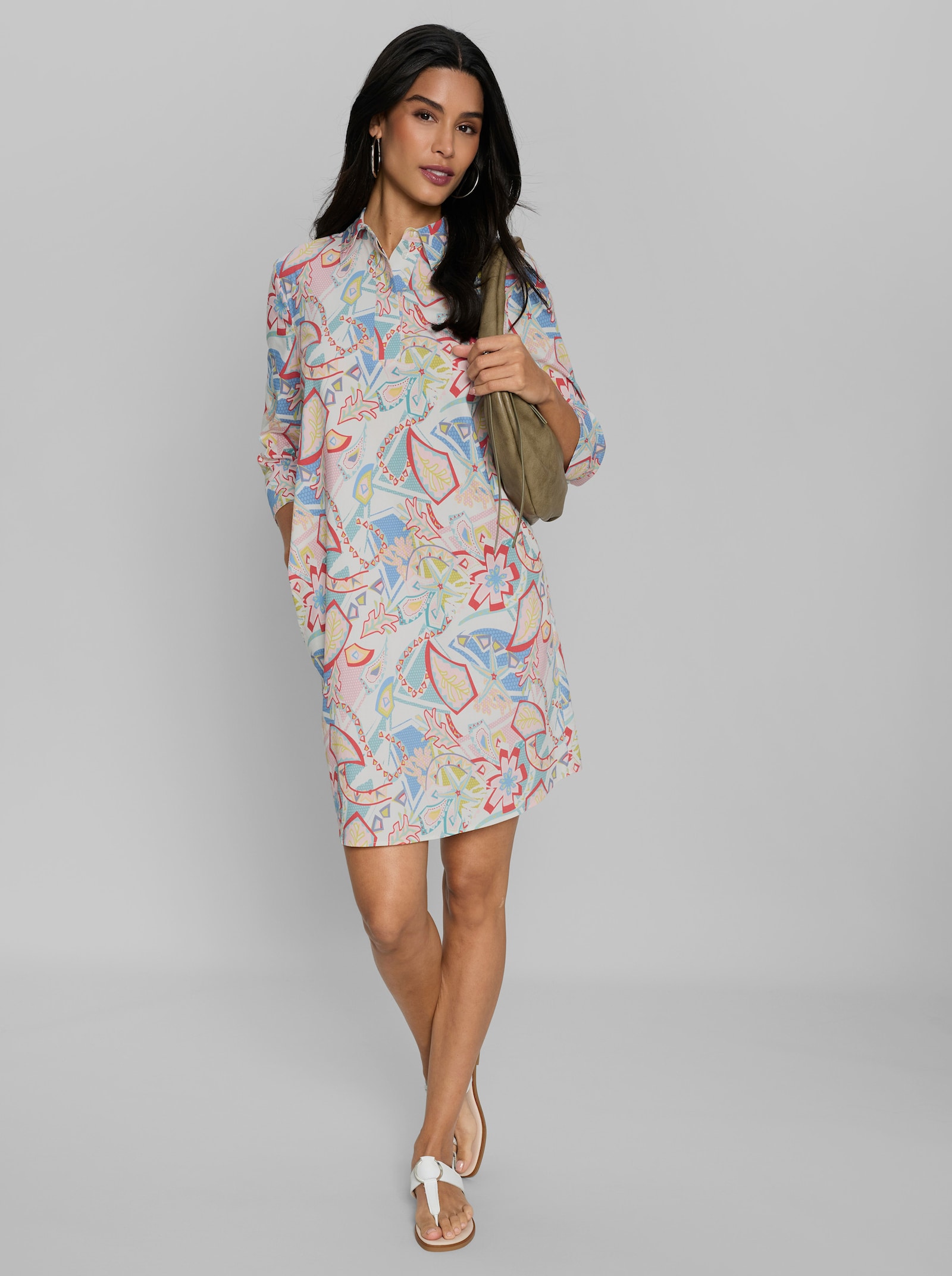 heine Druckkleid mit 3/4-Arm - ecru-hellrosé-bedruckt