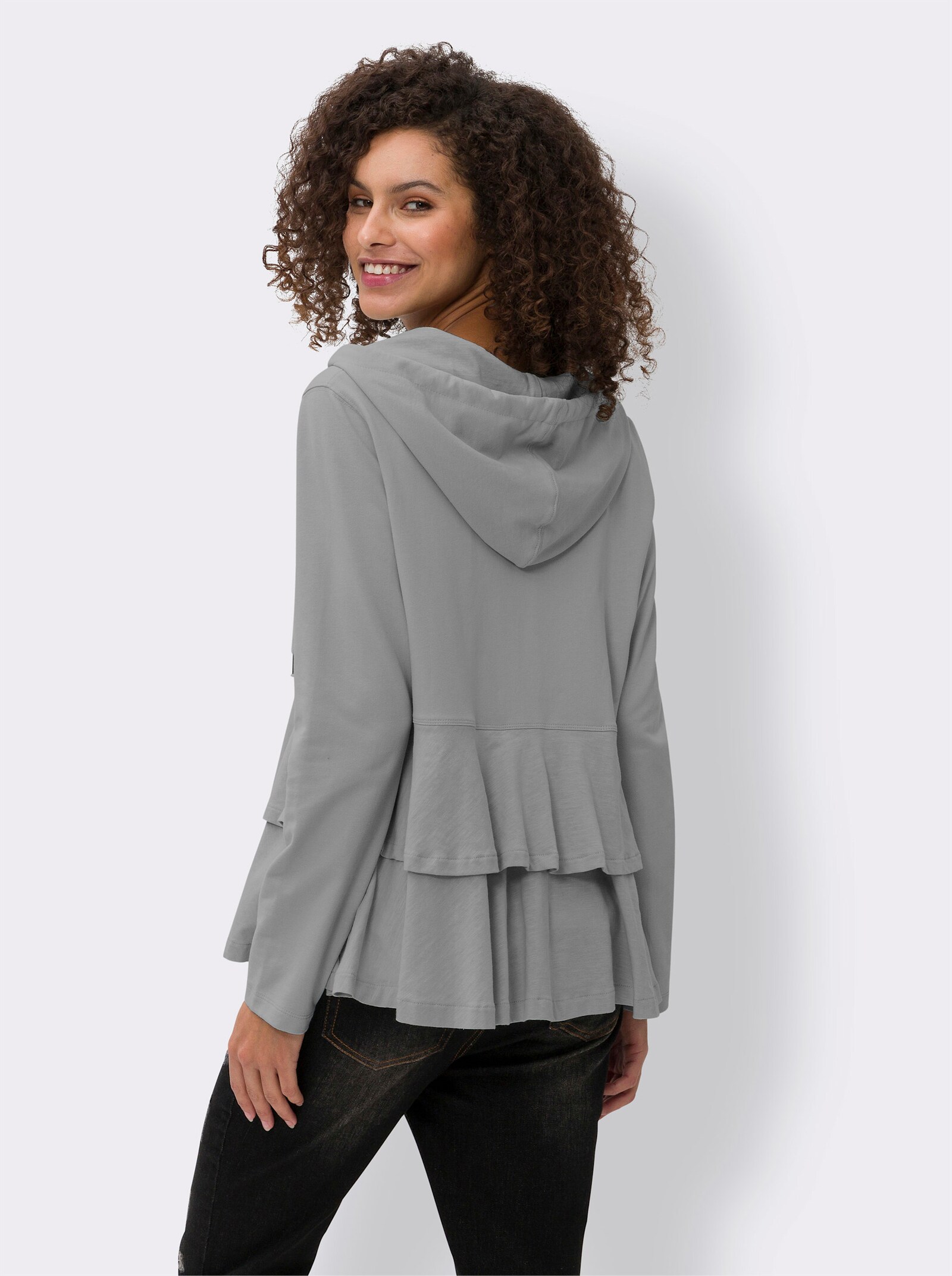 heine Shirtjacke mit Volants - steingrau