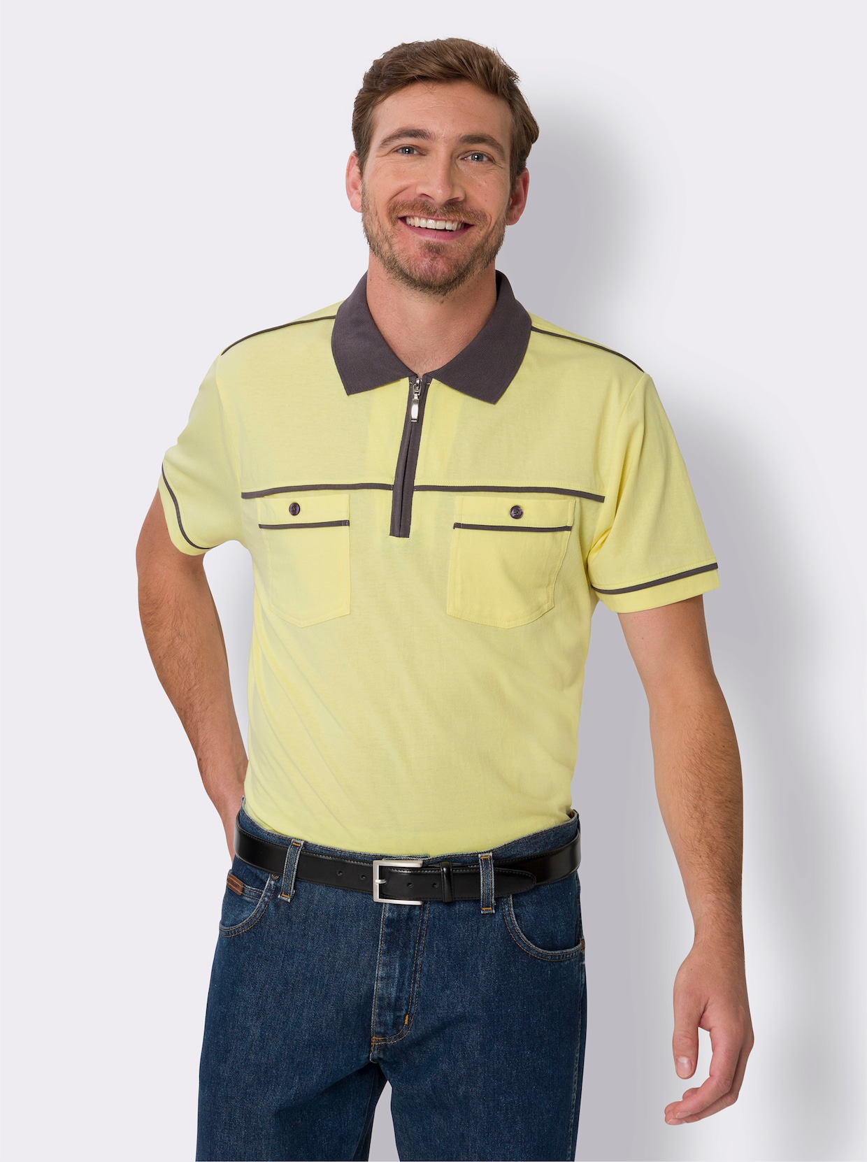 Kurzarm-Poloshirt - zitrone-anthrazit