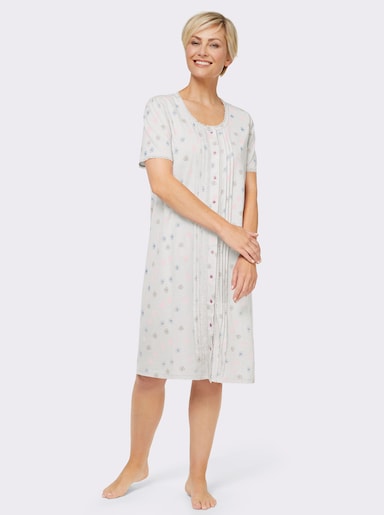 wäschepur Nachthemd mit Biesen- und Spitzen-Deko - ecru-bedruckt