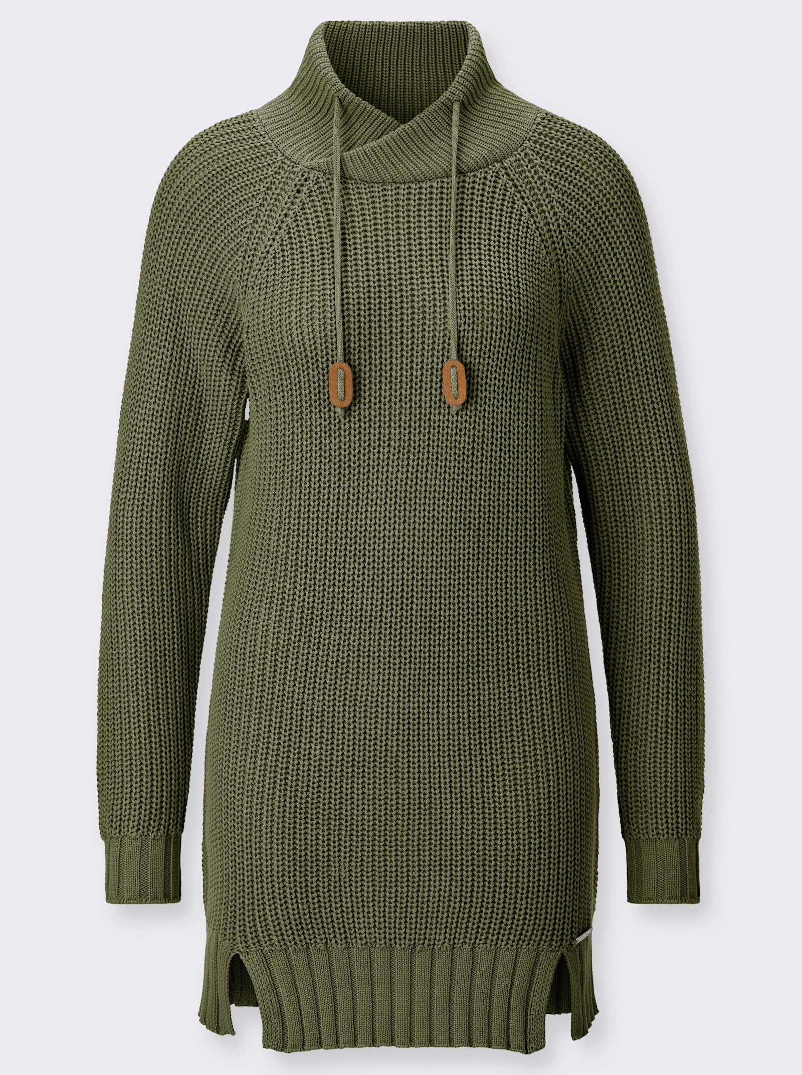 Longpullover mit Rippabschlüssen - khaki
