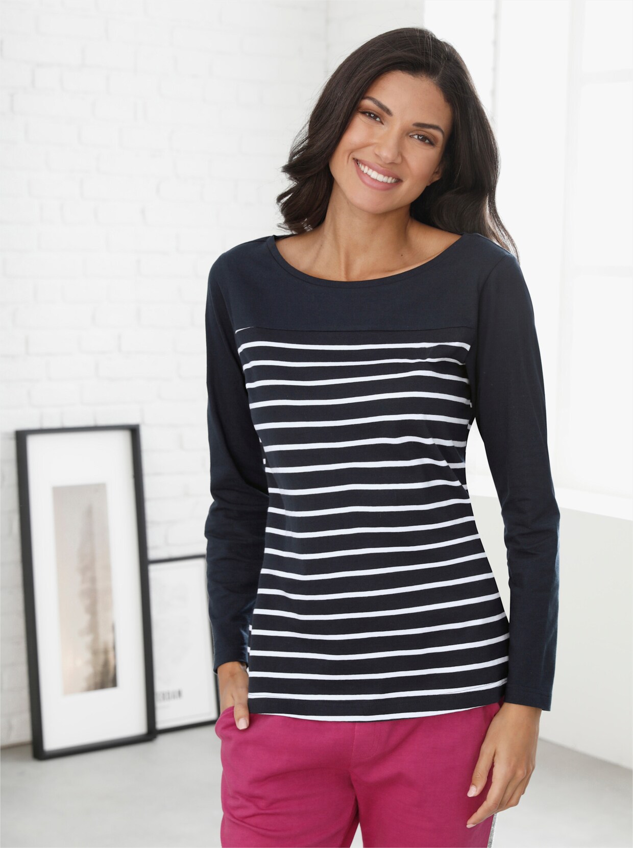 Freizeitshirt - marine-ecru-geringelt