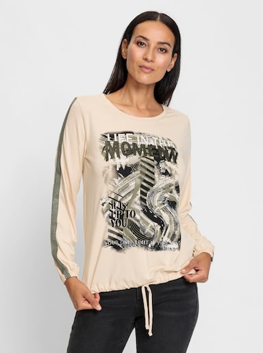 heine Shirt met ronde hals en tunnelkoord in de zoom - zand