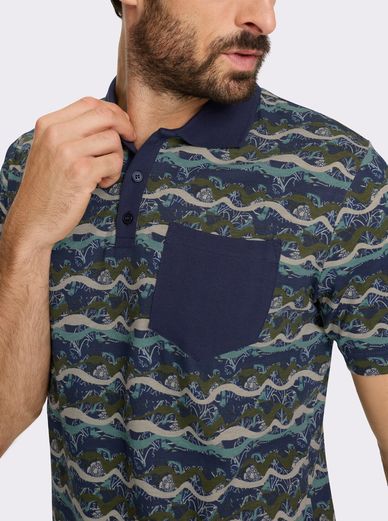 Marco Donati Kurzarmshirt - marine-jade-gemustert
