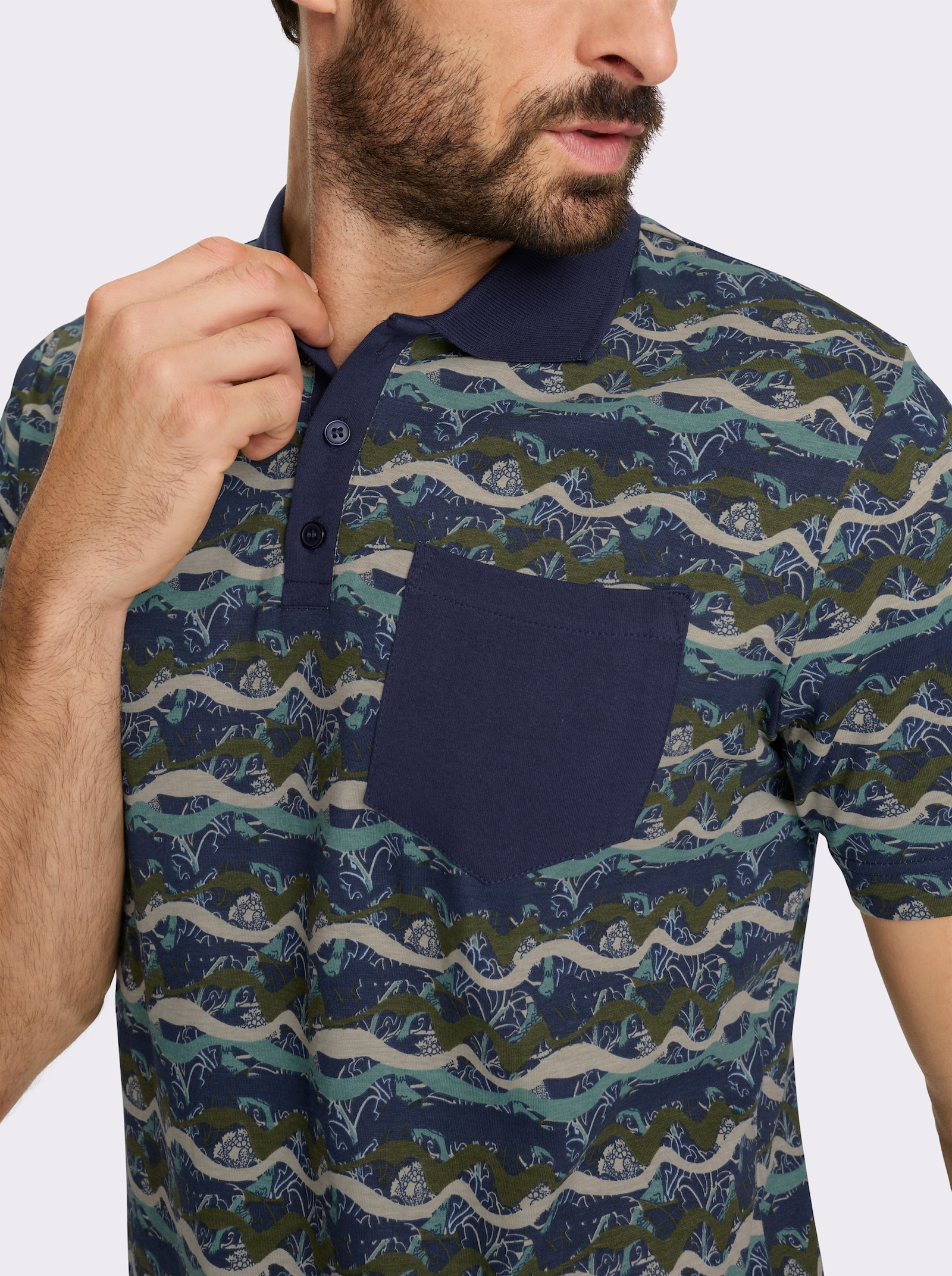 Marco Donati Kurzarmshirt mit Druck-Dessin - marine-jade-gemustert