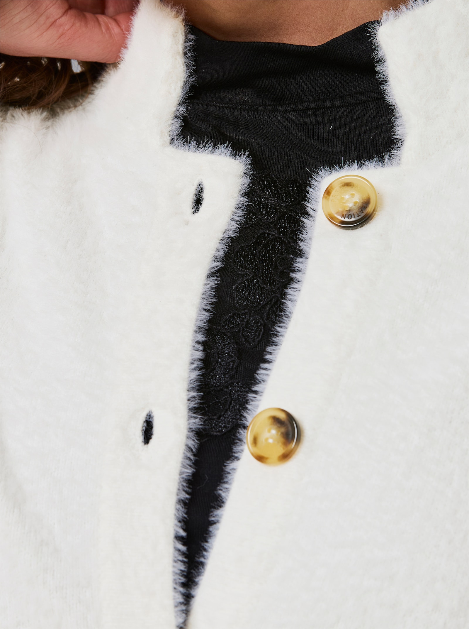 CREATION L PREMIUM Longstrickjacke aus Flauschgarn - ecru