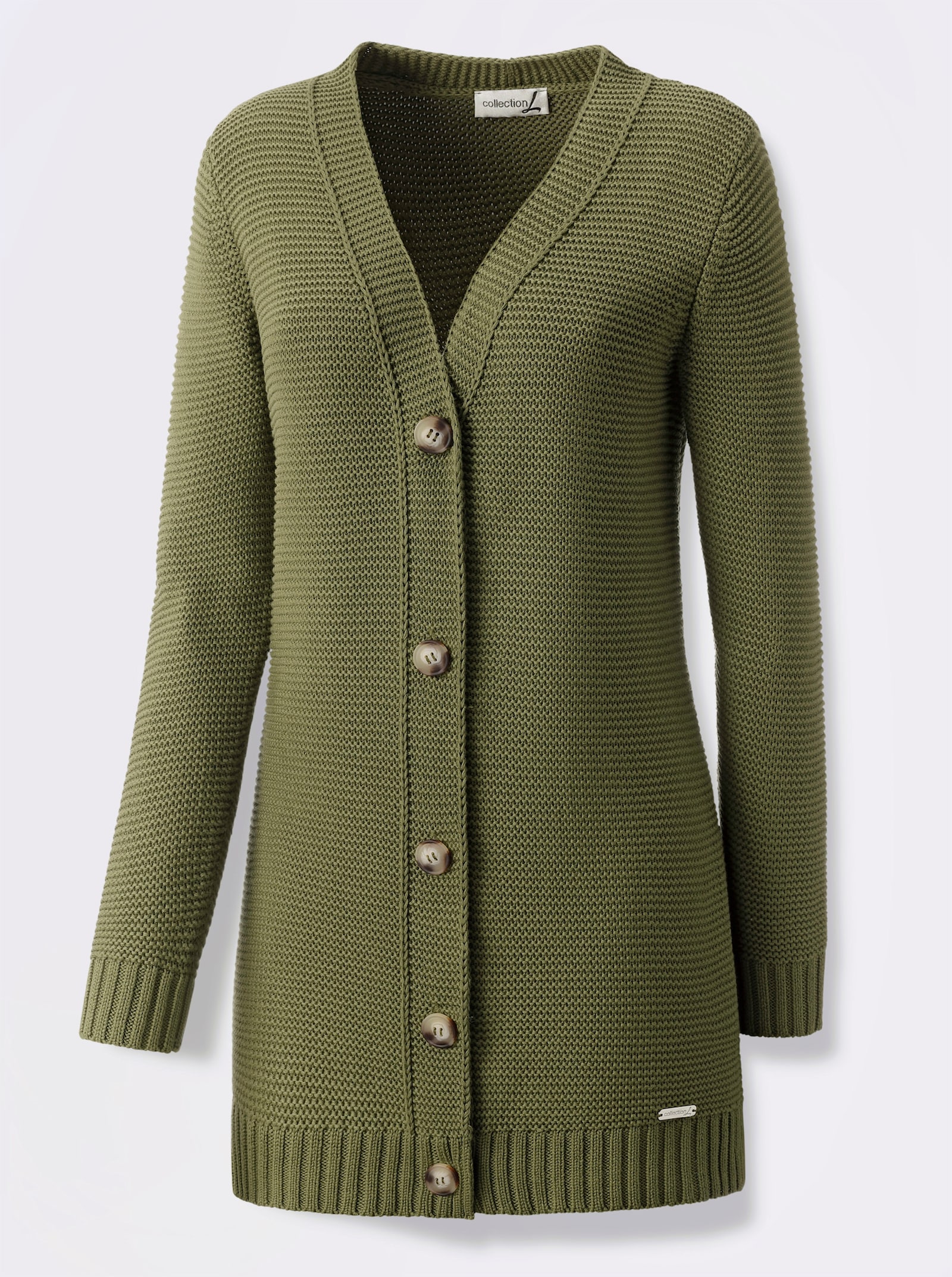 Strickjacke mit Knöpfen in Horn-Optik - oliv