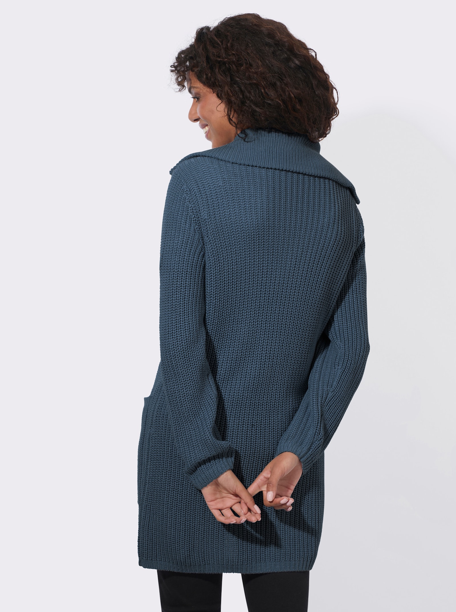 Longstrickjacke mit Umlegekragen - rauchblau