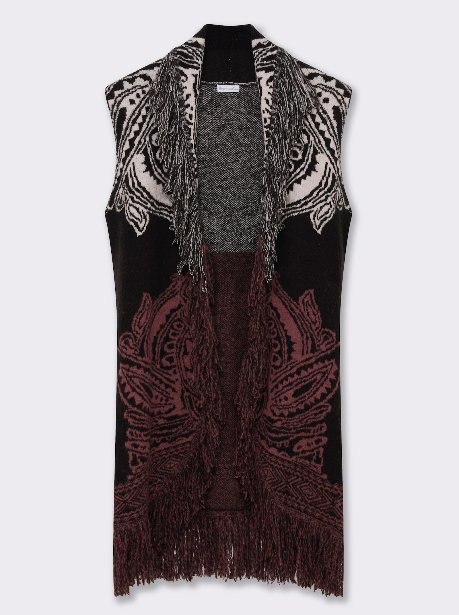 sheego by Joe Browns Fransenweste im extralangen Schnitt - schwarz-rotbraun-gemustert