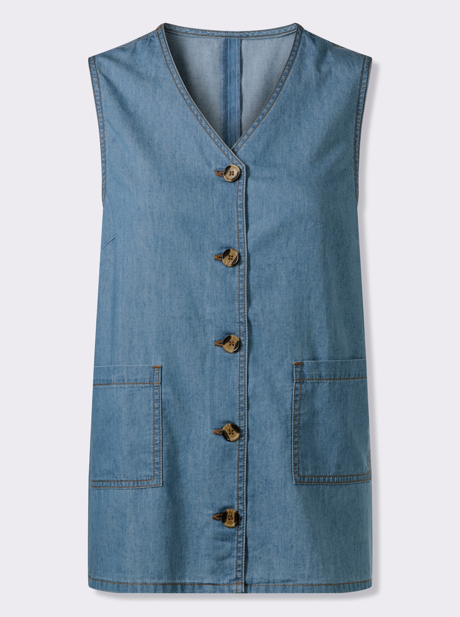 Jeansweste mit Knöpfen in Horn-Optik - blue-bleached
