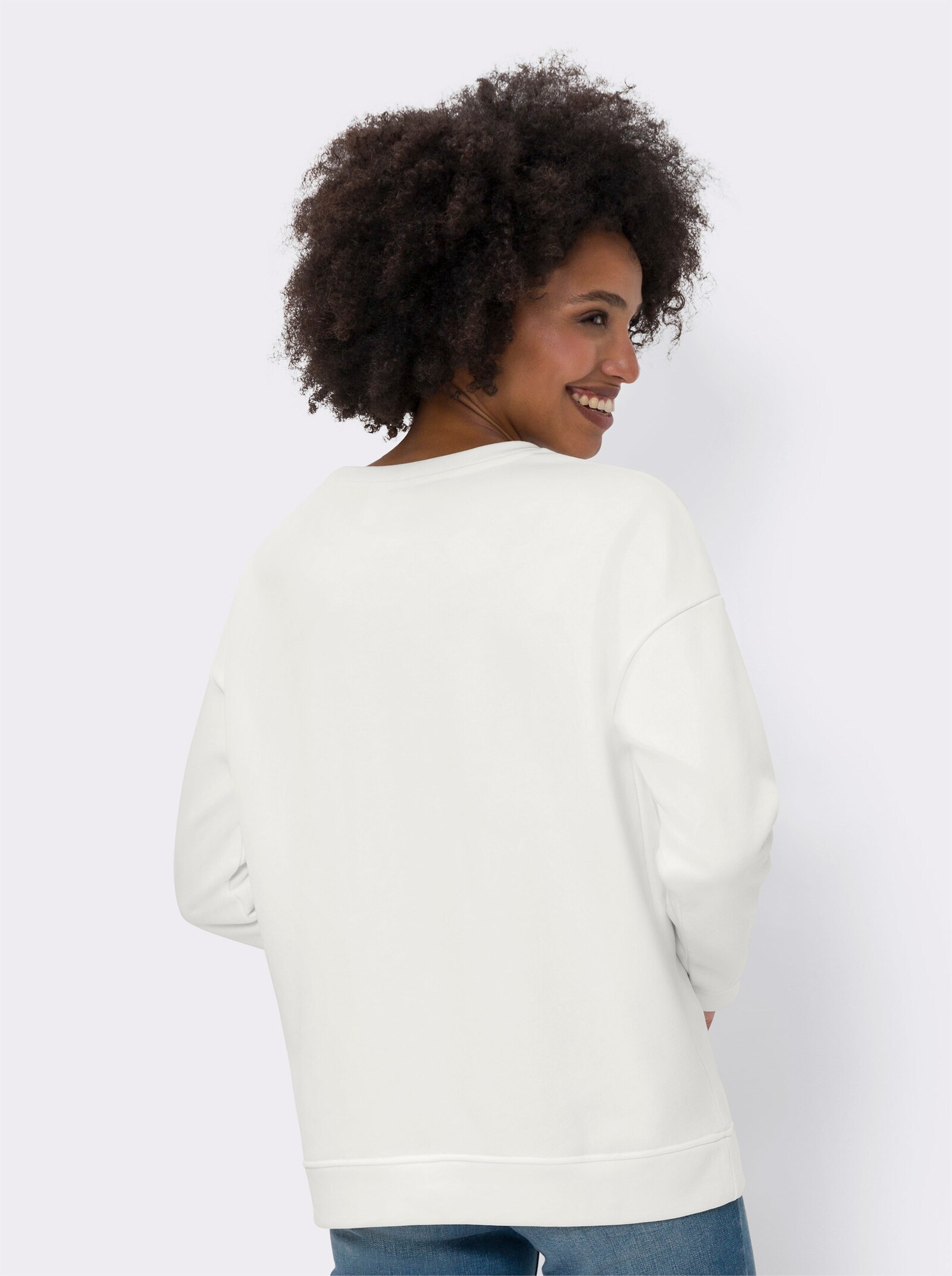 heine Sweatshirt mit flauschigem Schriftzug - ecru