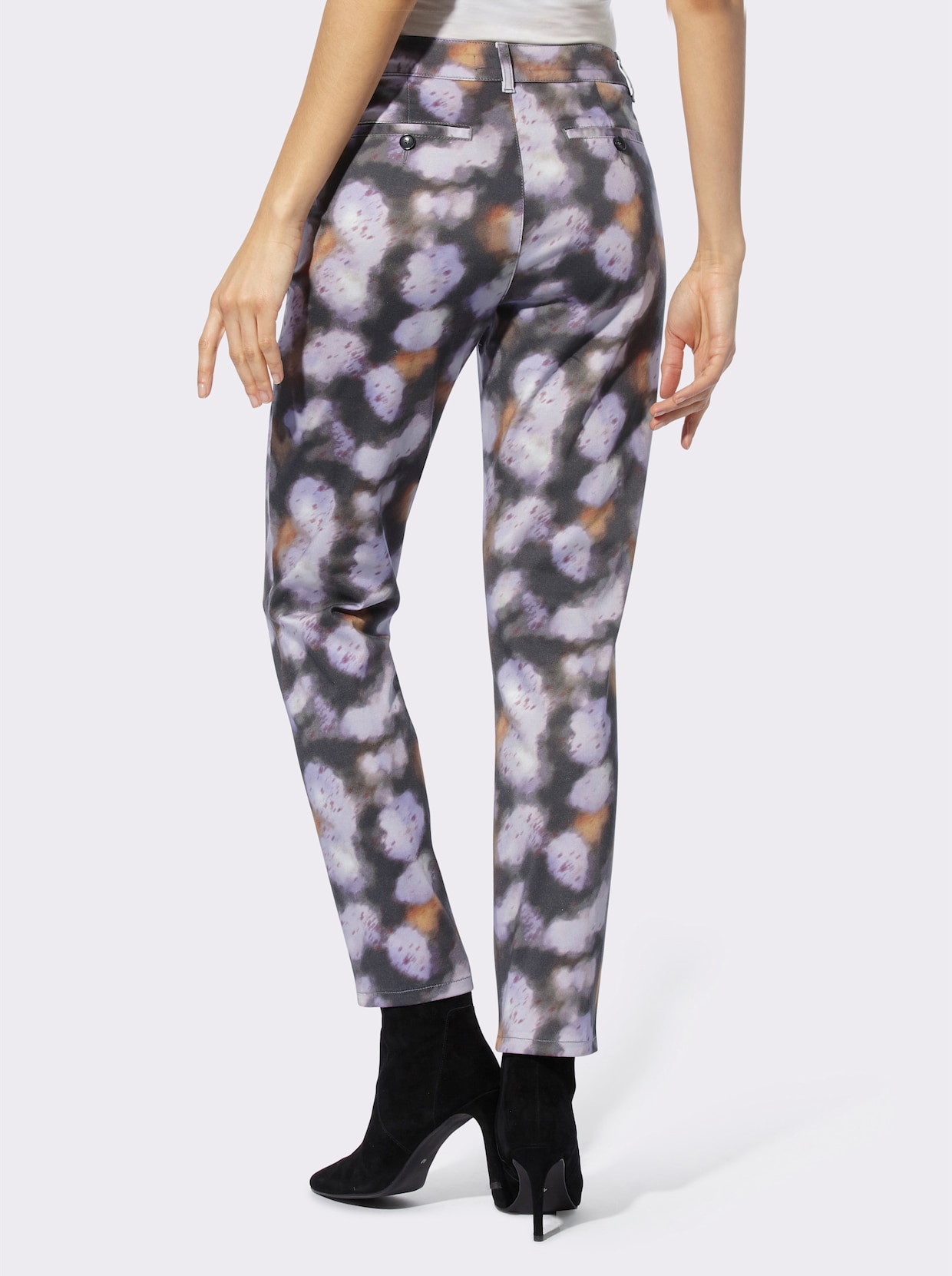 heine Broek met print - grafiet/lavendel bedrukt