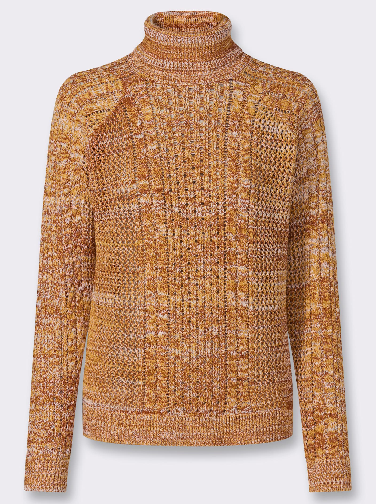  Rollkragenpullover im Muster-Mix - ocker-meliert