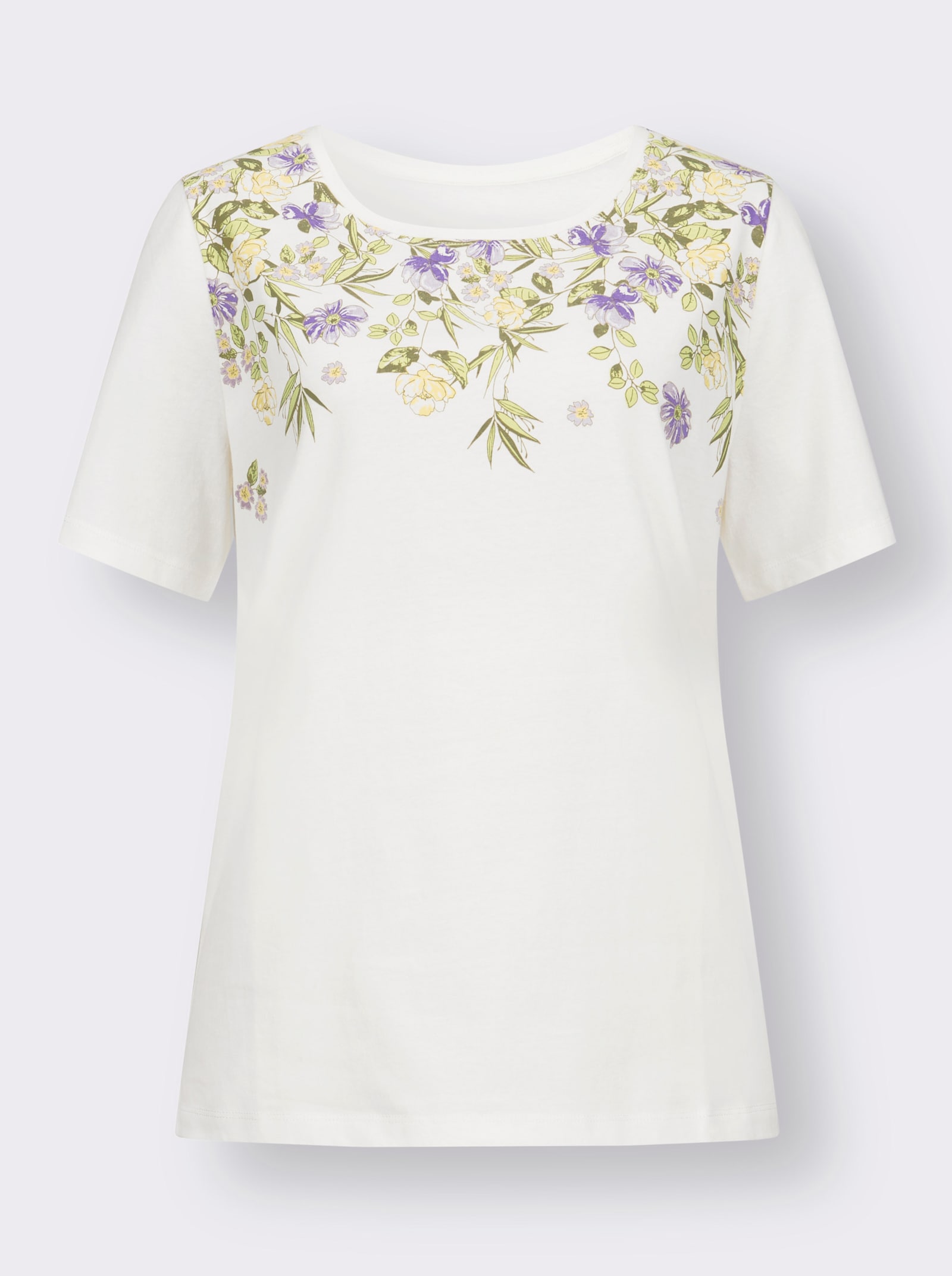 Kortärmad topp med blommönster - gräddvit-syren