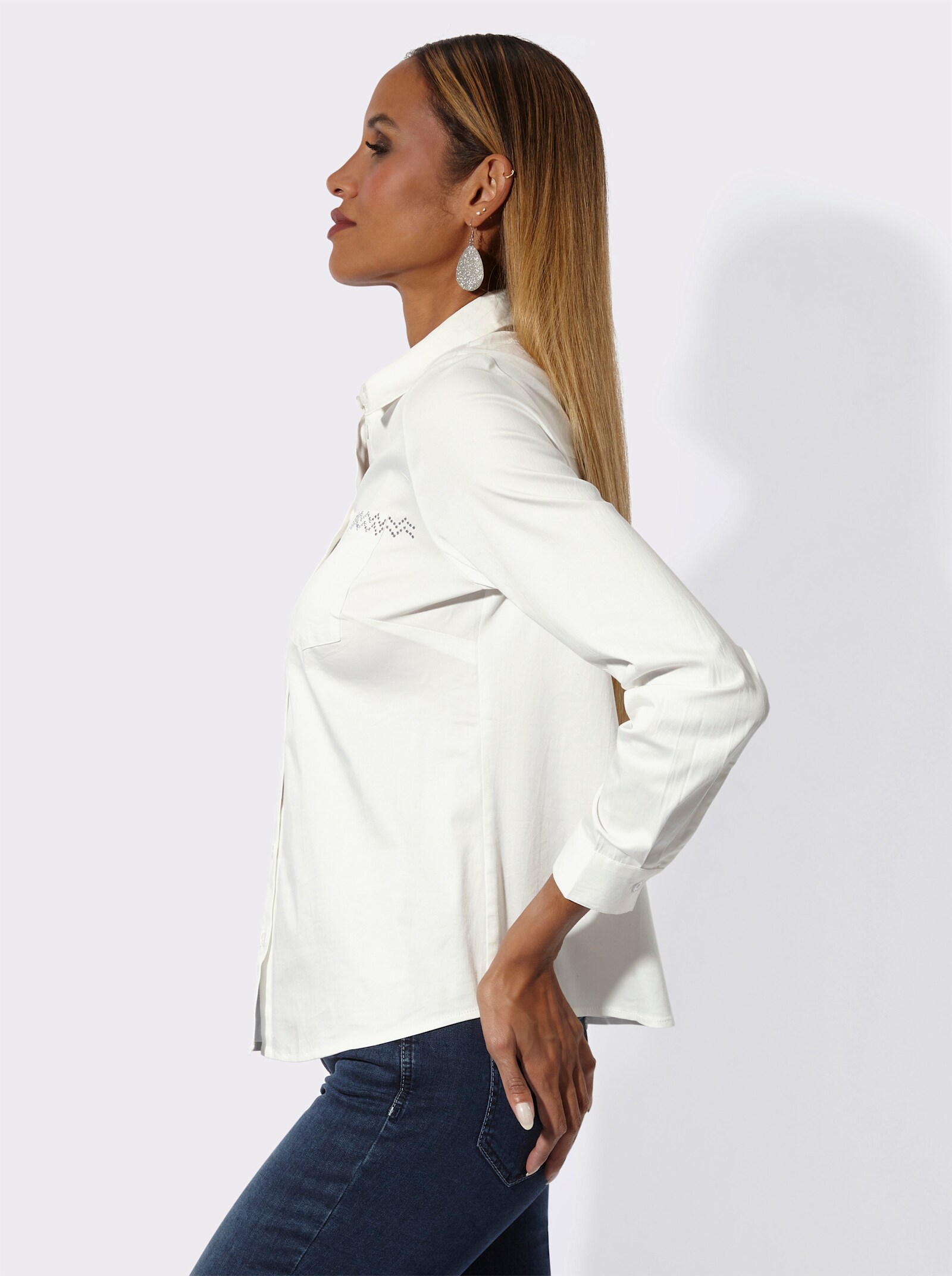 Baumwollbluse mit Glitzersteinchen - ecru