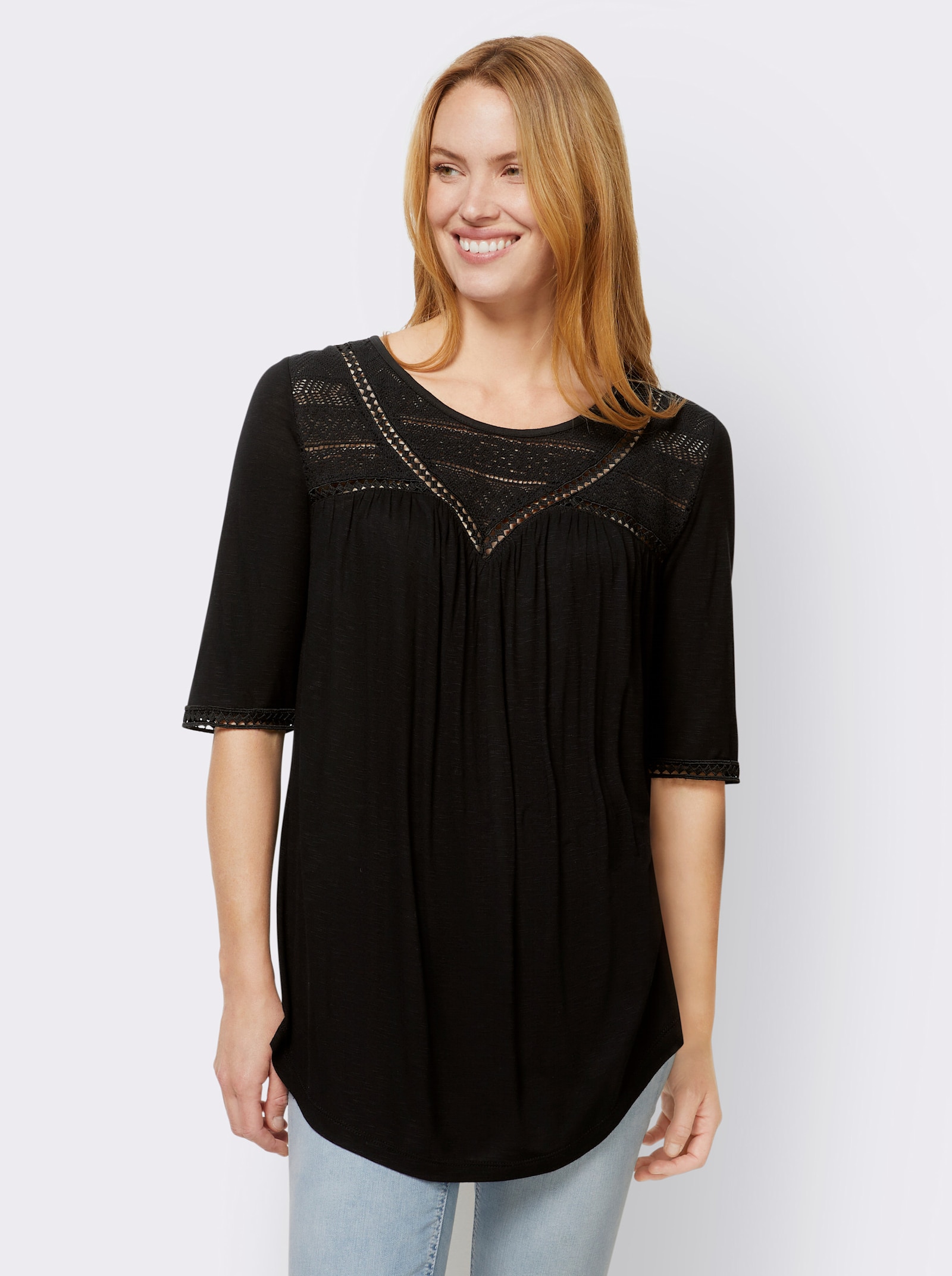 heine Shirt mit Spitze - schwarz