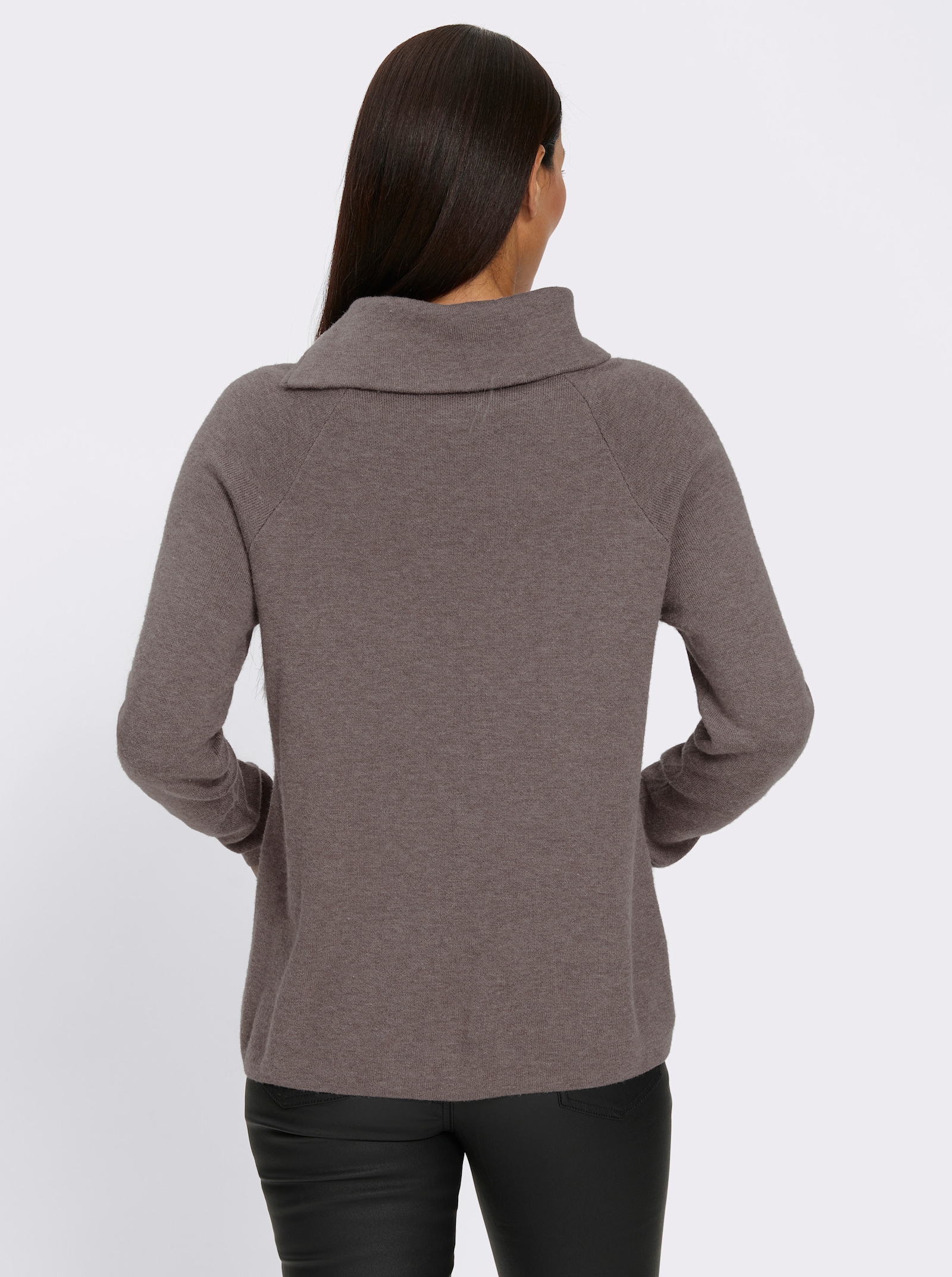 heine Strickpullover mit Zipper am Saum - dunkeltaupe-meliert