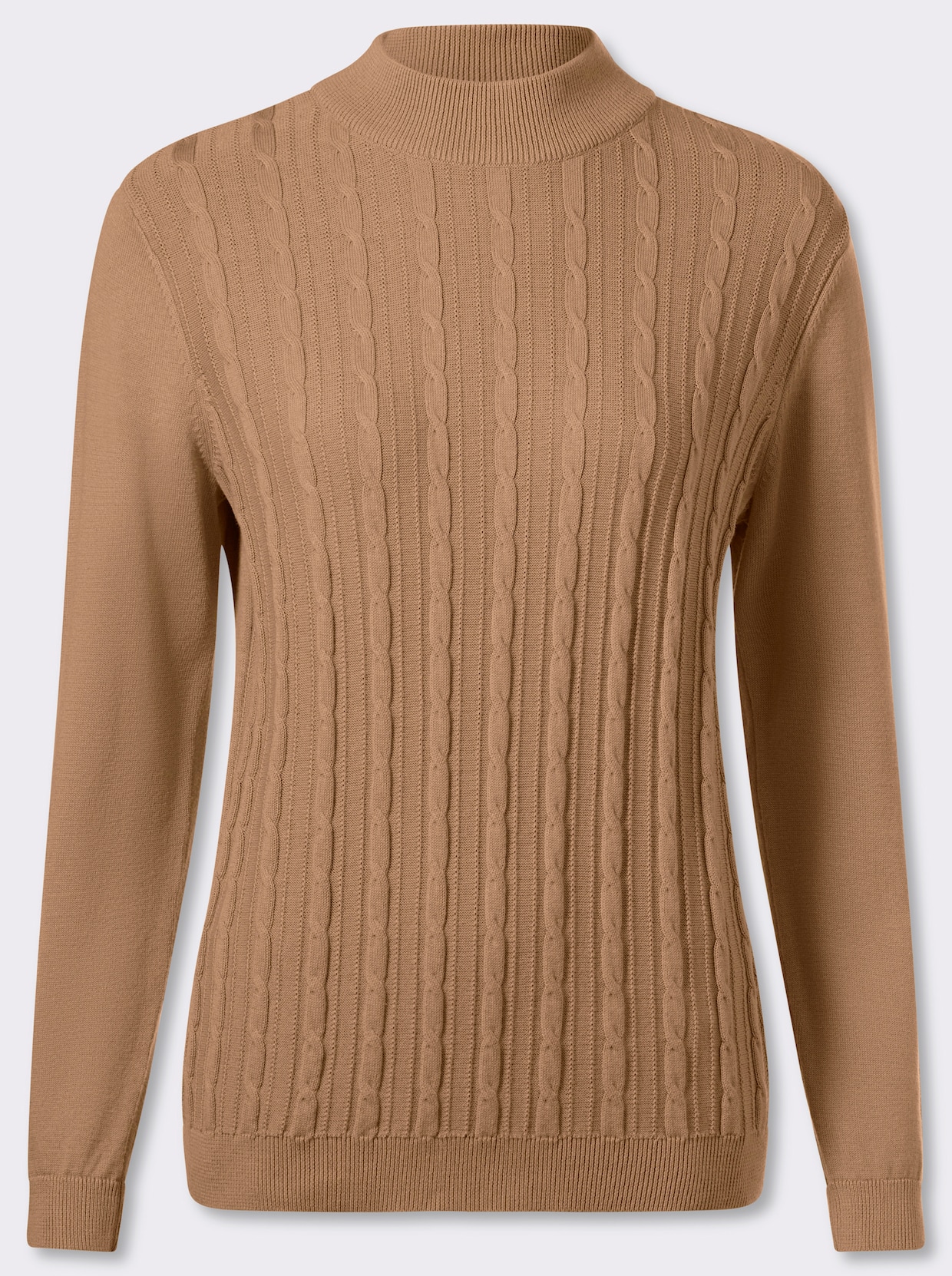 Pullover met opstaande kraag en kabelpatroon - camel