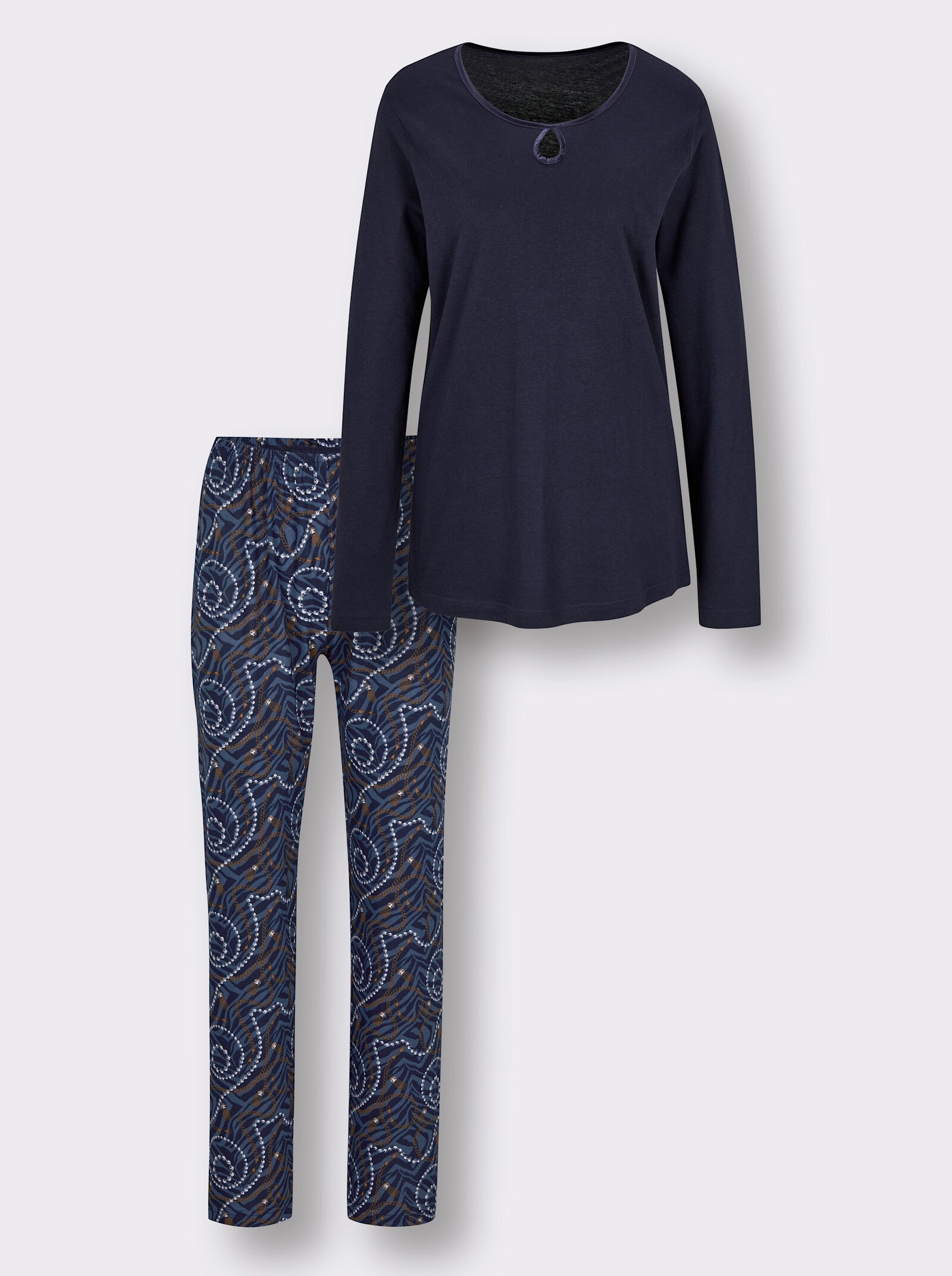 wäschepur Schlafanzug im Kettendessin - marine-champagner-bedruckt