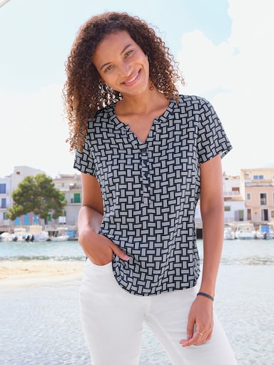 Druckbluse - marine-ecru-bedruckt